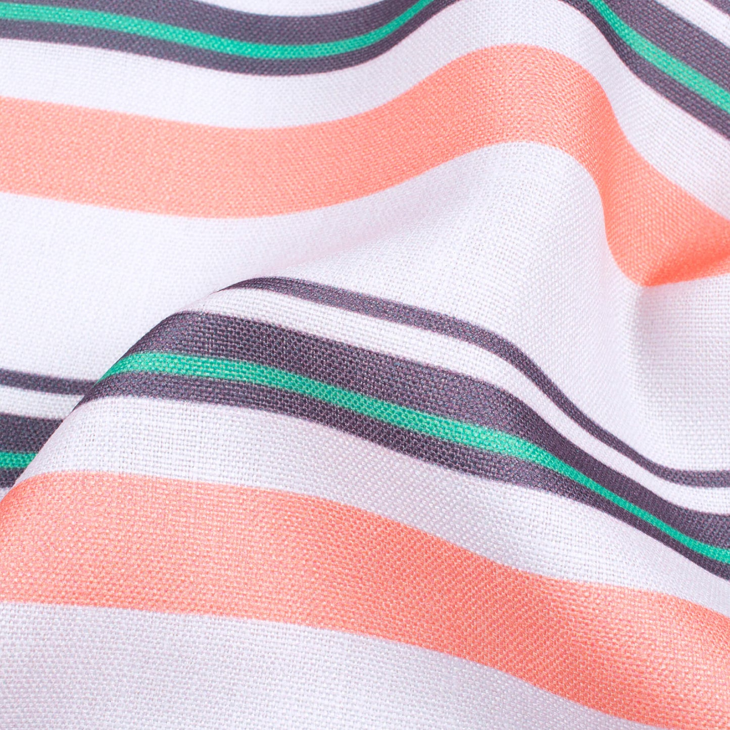 White And Salmon Pink Stripes Pattern Digital Print Poly Linen Slub Fabric