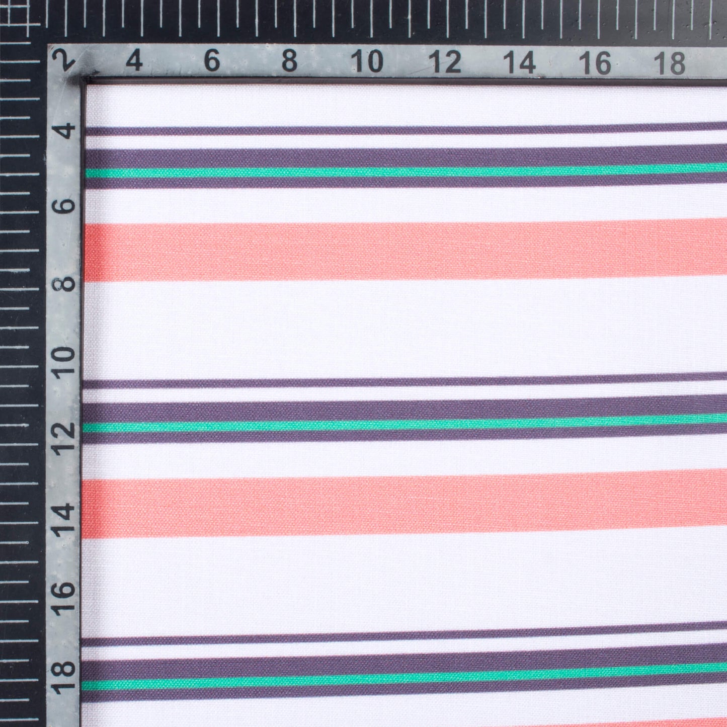 White And Salmon Pink Stripes Pattern Digital Print Poly Linen Slub Fabric