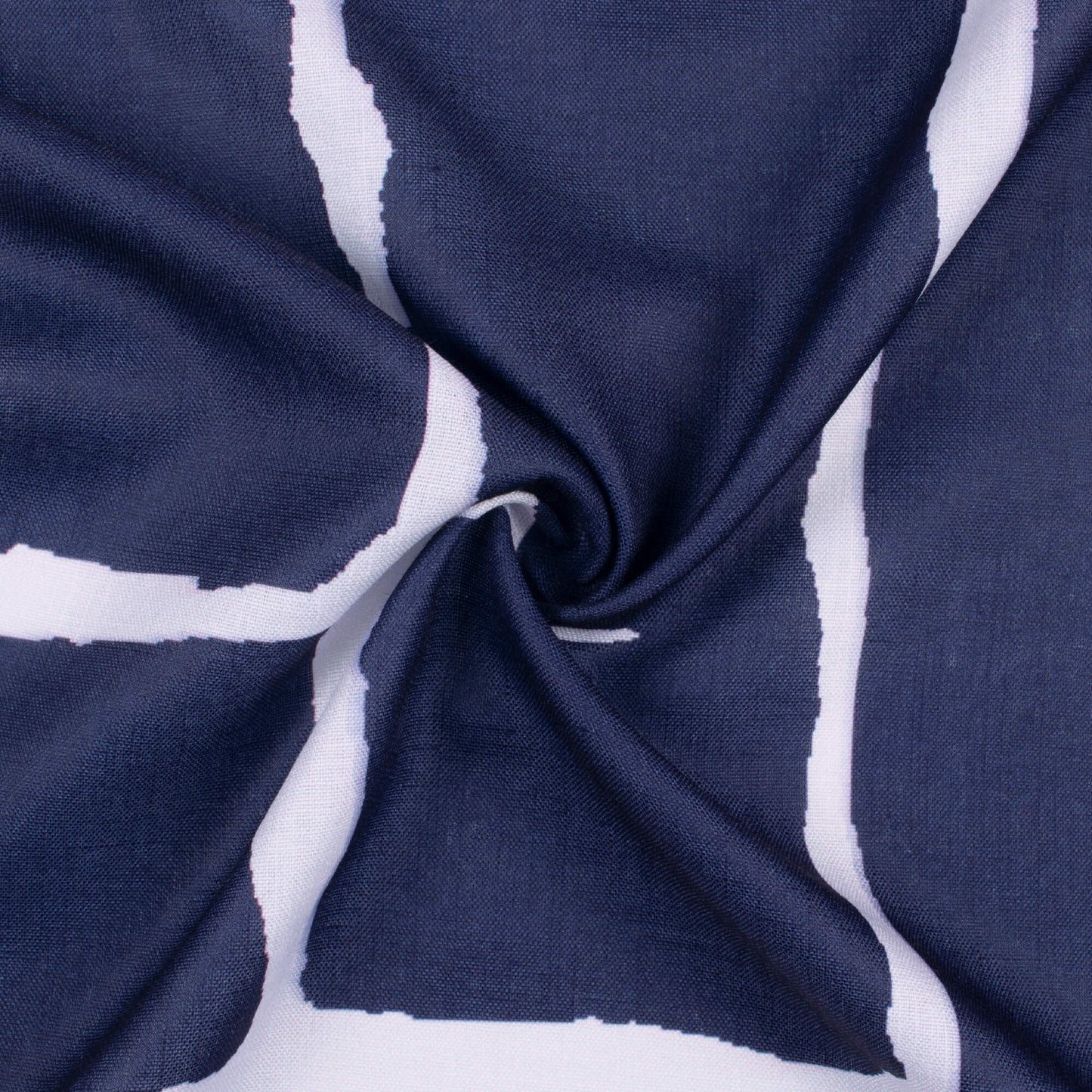 Space Blue And White Abstract Pattern Digital Print Poly Linen Slub Fabric