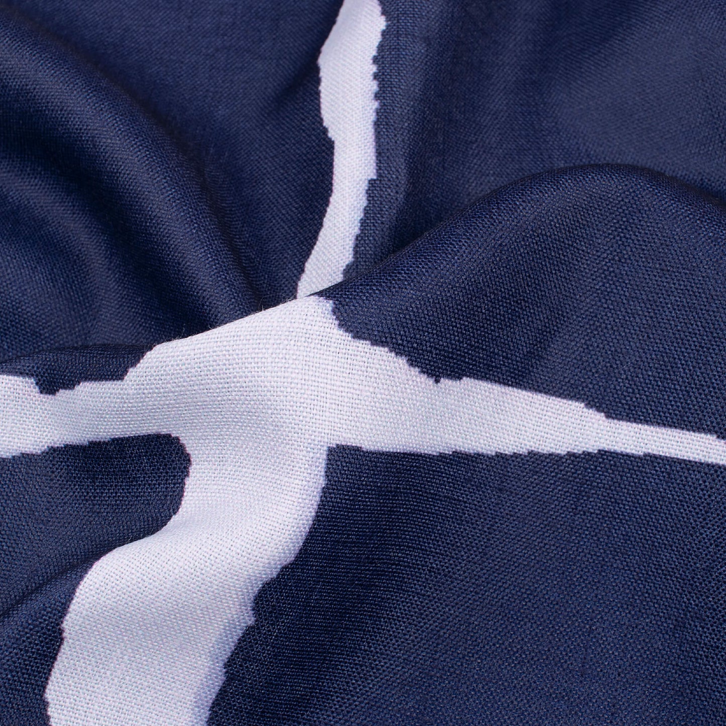 Space Blue And White Abstract Pattern Digital Print Poly Linen Slub Fabric