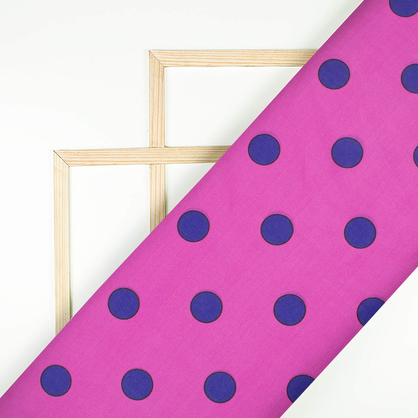 Fuchsia Pink And Navy Blue Polka Dots Pattern Digital Print Poly Linen Slub Fabric