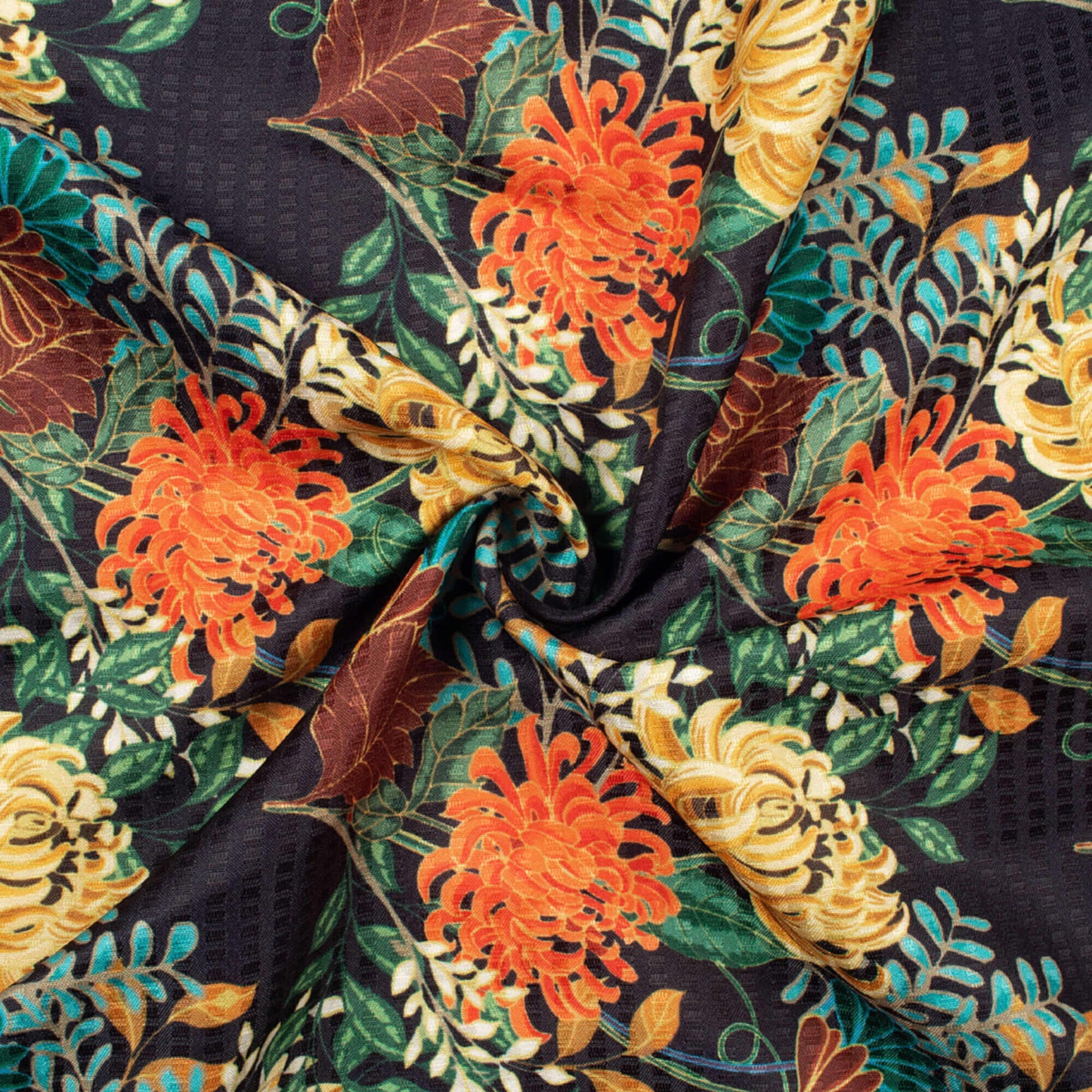 Black And Yellow Floral Pattern Digital Print Sherwani Fabric (Width 58 Inches)