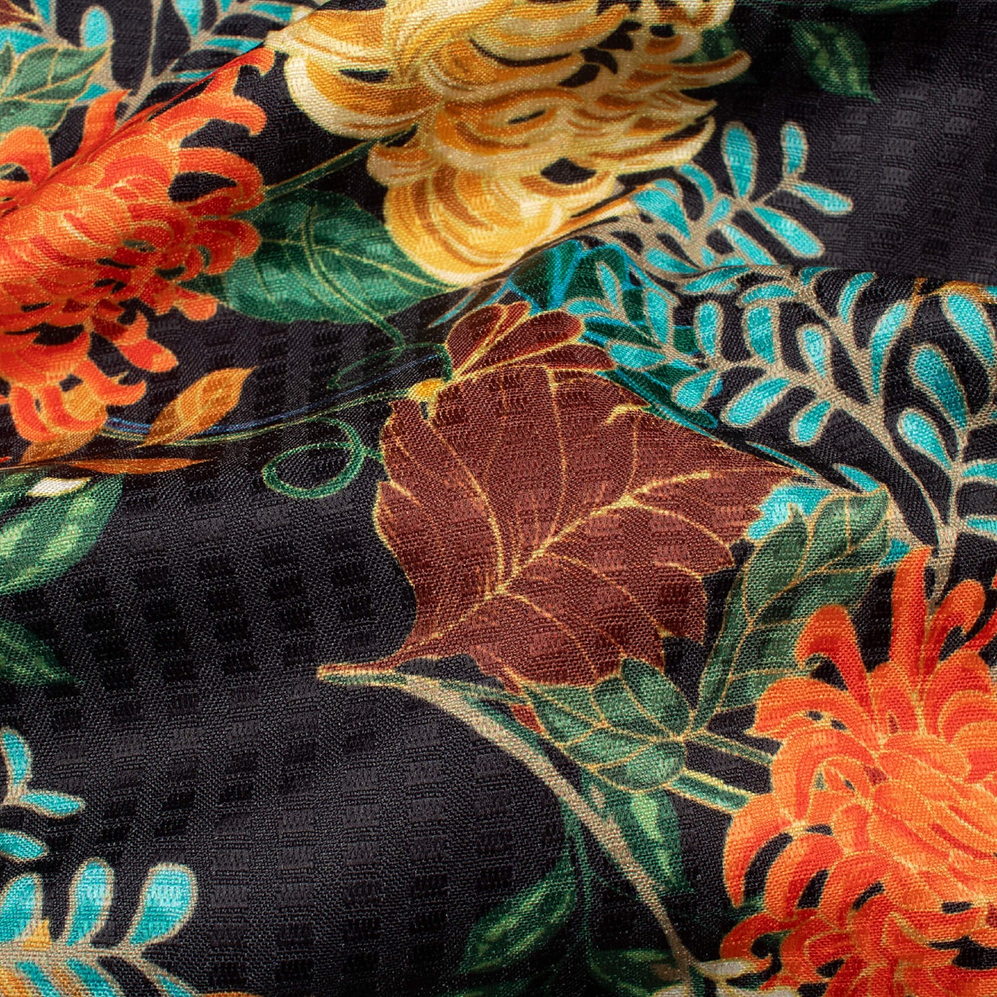 Black And Yellow Floral Pattern Digital Print Sherwani Fabric (Width 58 Inches)