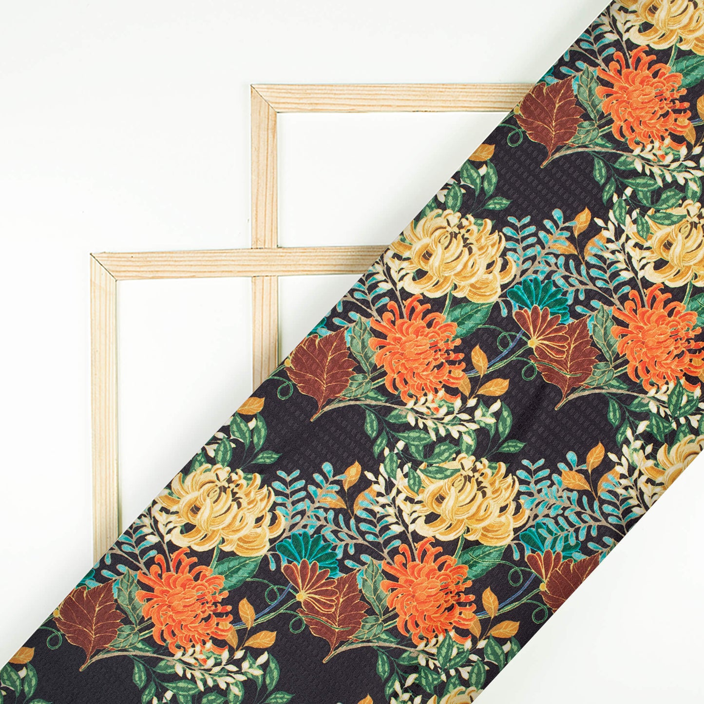 Black And Yellow Floral Pattern Digital Print Sherwani Fabric (Width 58 Inches)