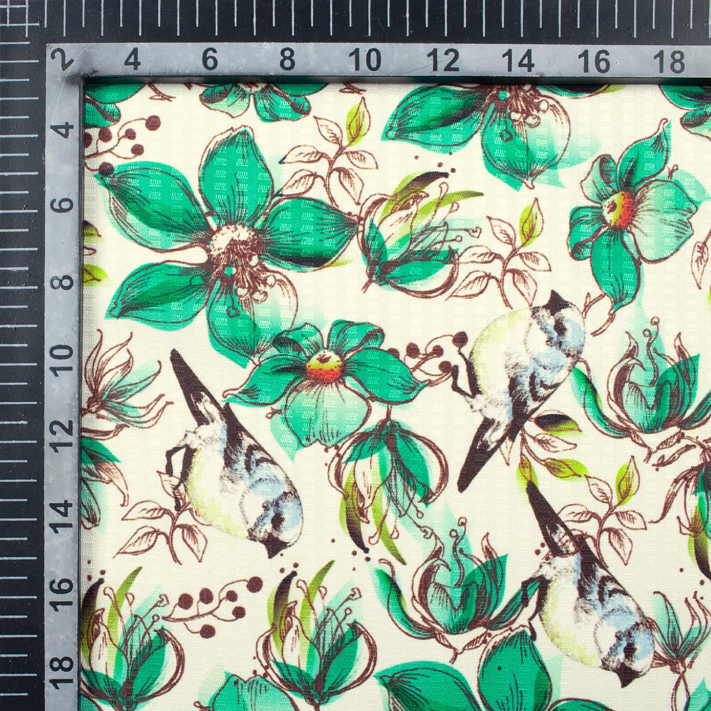 Jade Green And Cream Floral Pattern Digital Print Sherwani Fabric (Width 58 Inches)