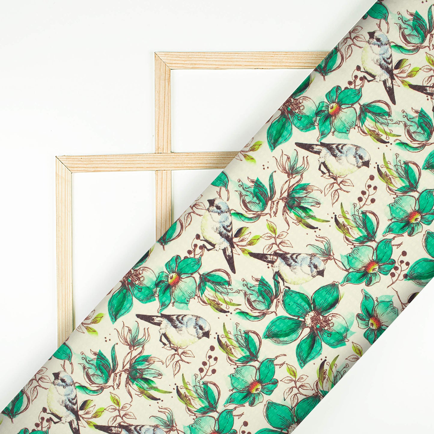 Jade Green And Cream Floral Pattern Digital Print Sherwani Fabric (Width 58 Inches)