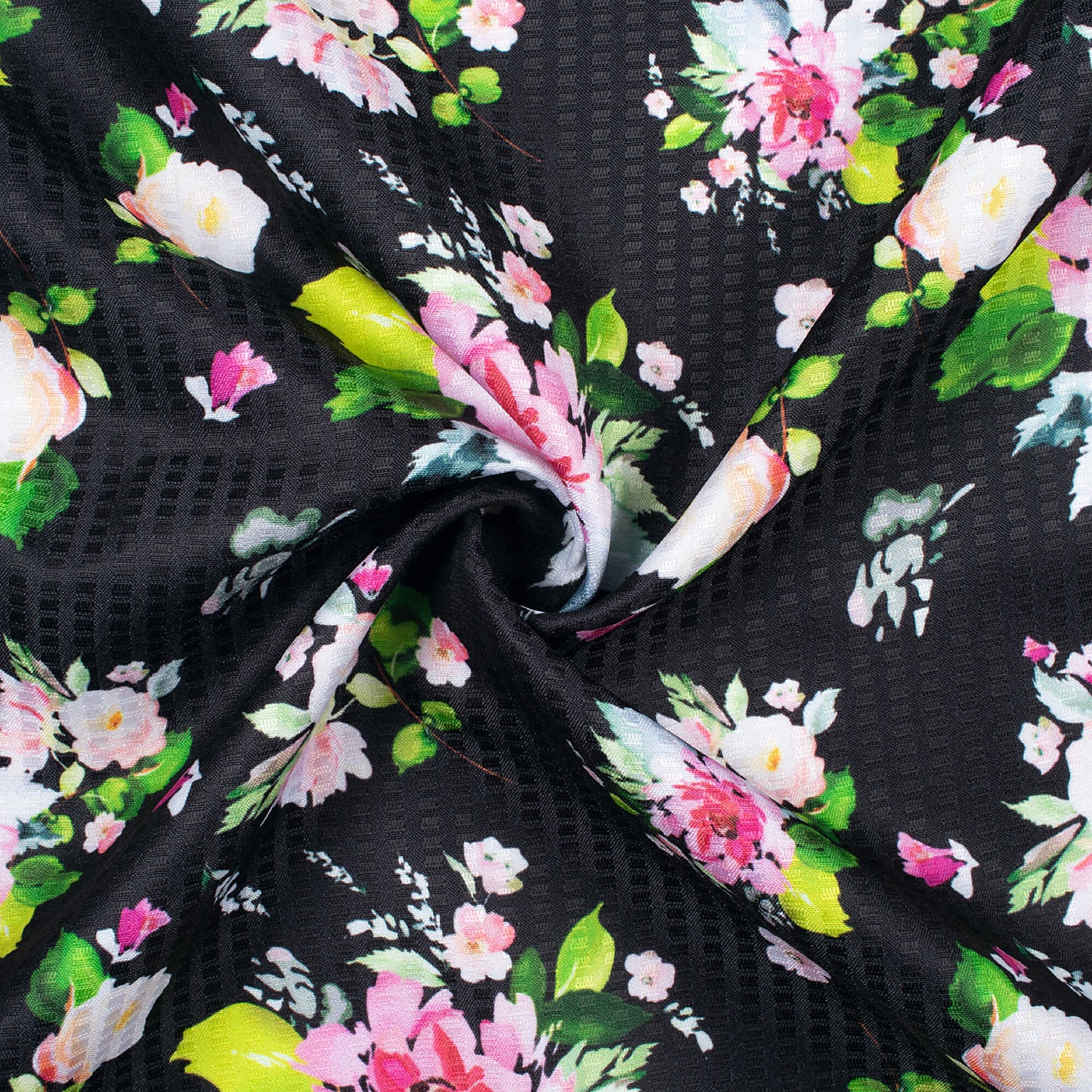 Black And Rose Pink Floral Pattern Digital Print Sherwani Fabric (Width 58 Inches)