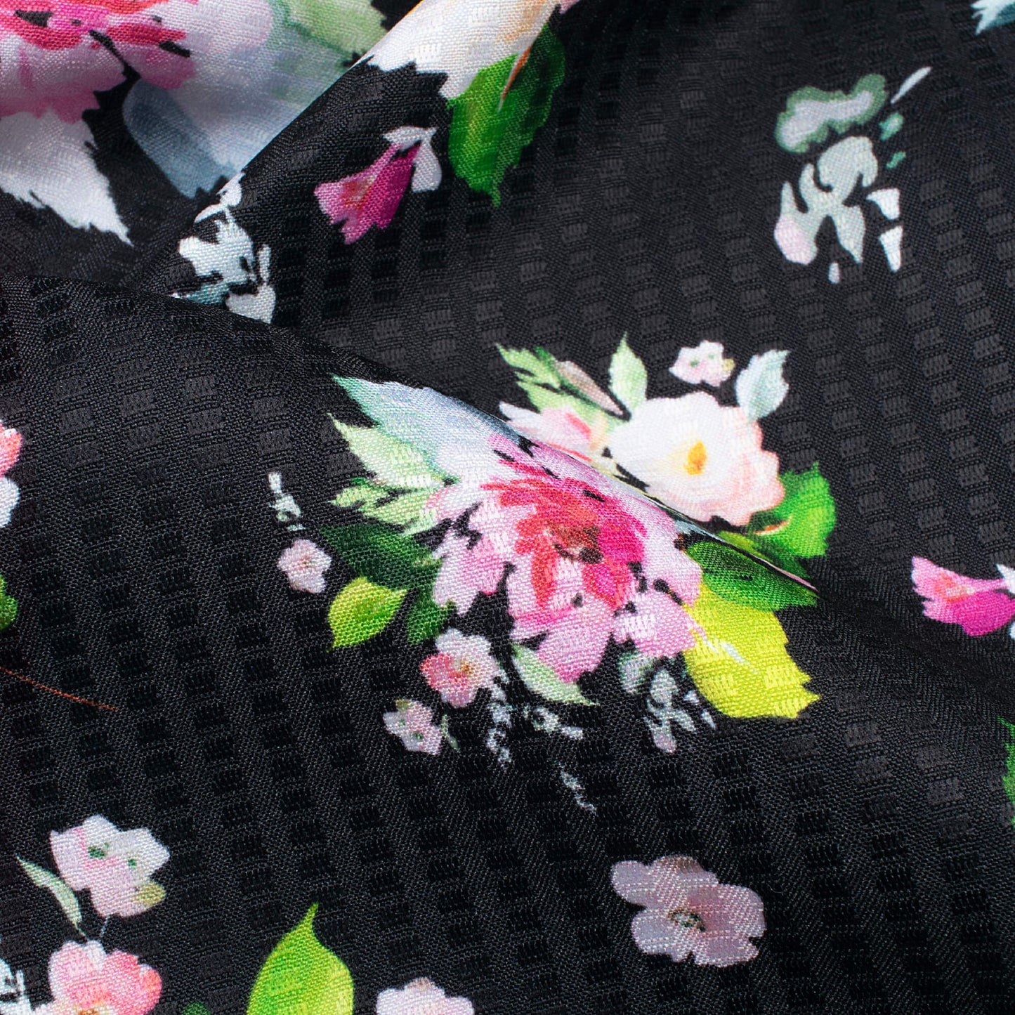 Black And Rose Pink Floral Pattern Digital Print Sherwani Fabric (Width 58 Inches)