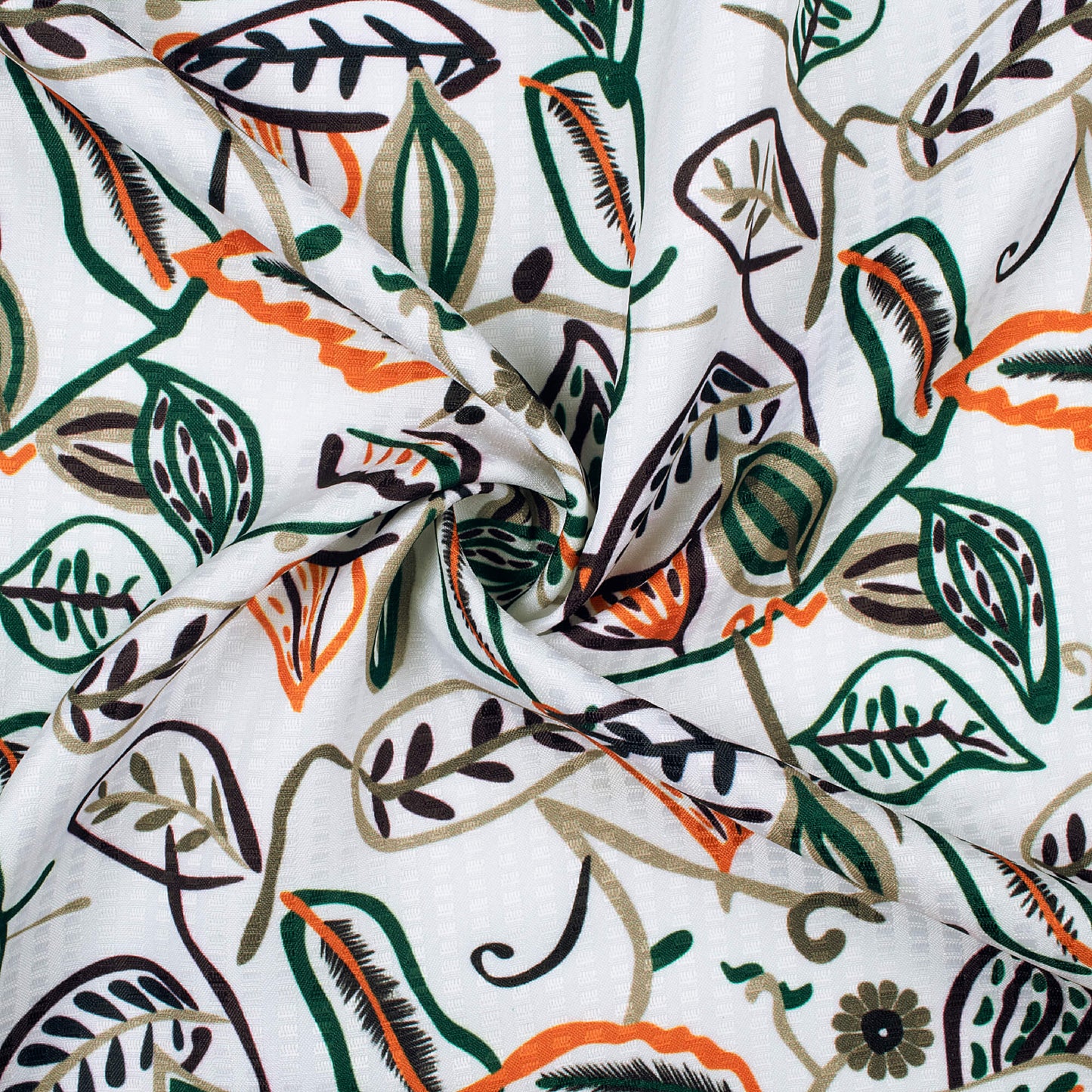 Premium White And Green Leaf Pattern Digital Print Sherwani Fabric (Width 58 Inches)