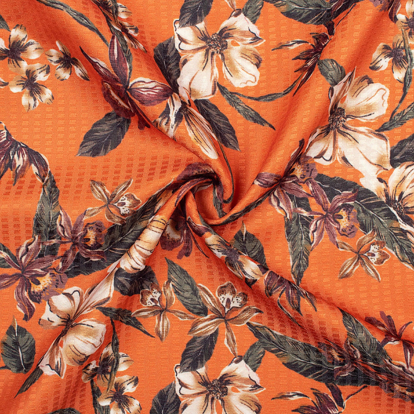 Squash Orange And Green Floral Pattern Digital Print Sherwani Fabric (Width 58 Inches)