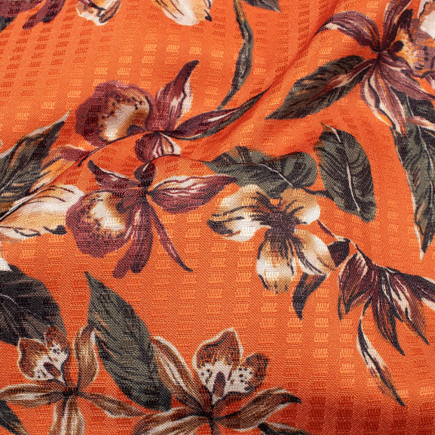 Squash Orange And Green Floral Pattern Digital Print Sherwani Fabric (Width 58 Inches)