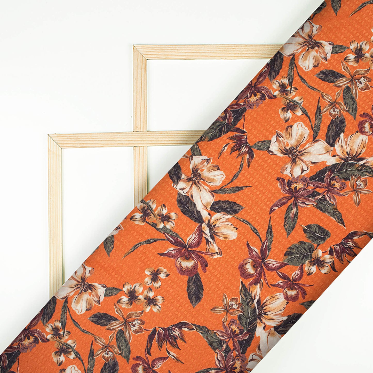 Squash Orange And Green Floral Pattern Digital Print Sherwani Fabric (Width 58 Inches)