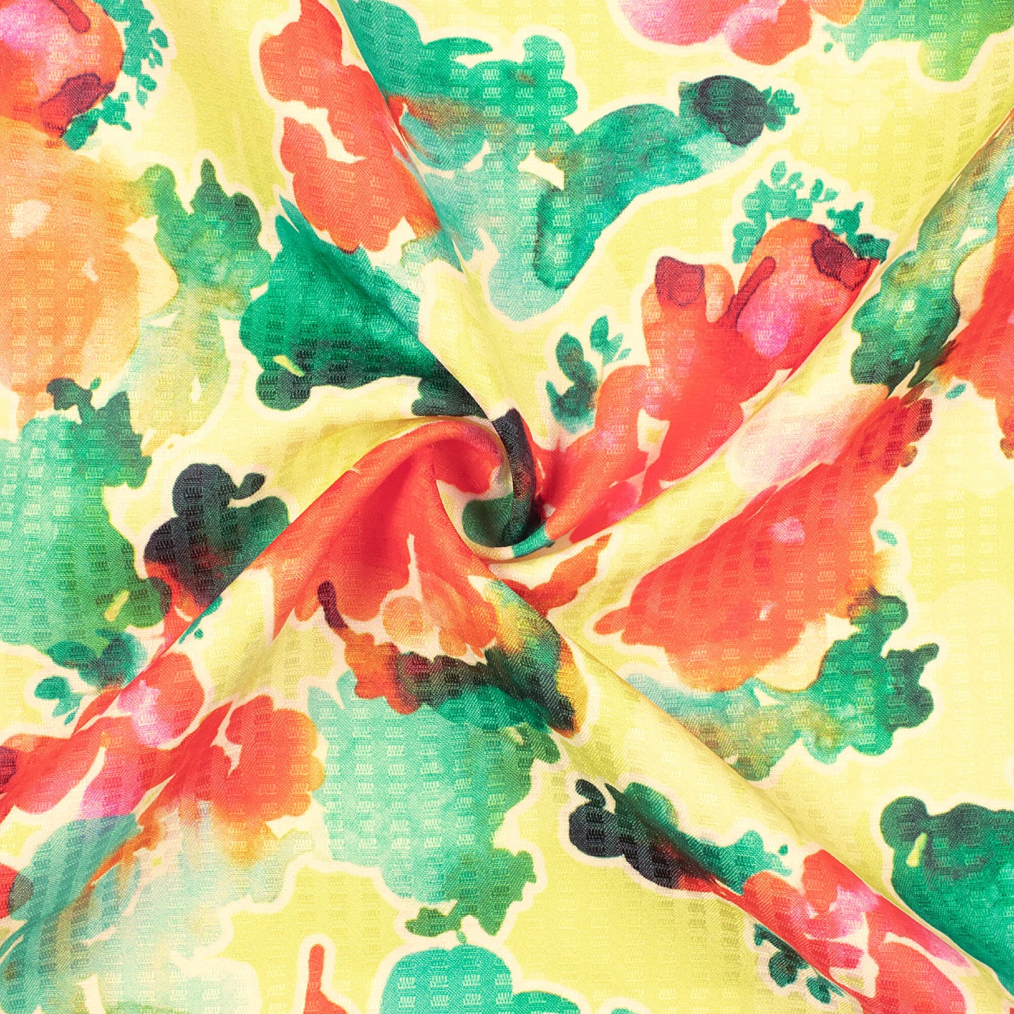 Pale Yellow And Candy Red Abstract Pattern Digital Print Sherwani Fabric (Width 58 Inches)