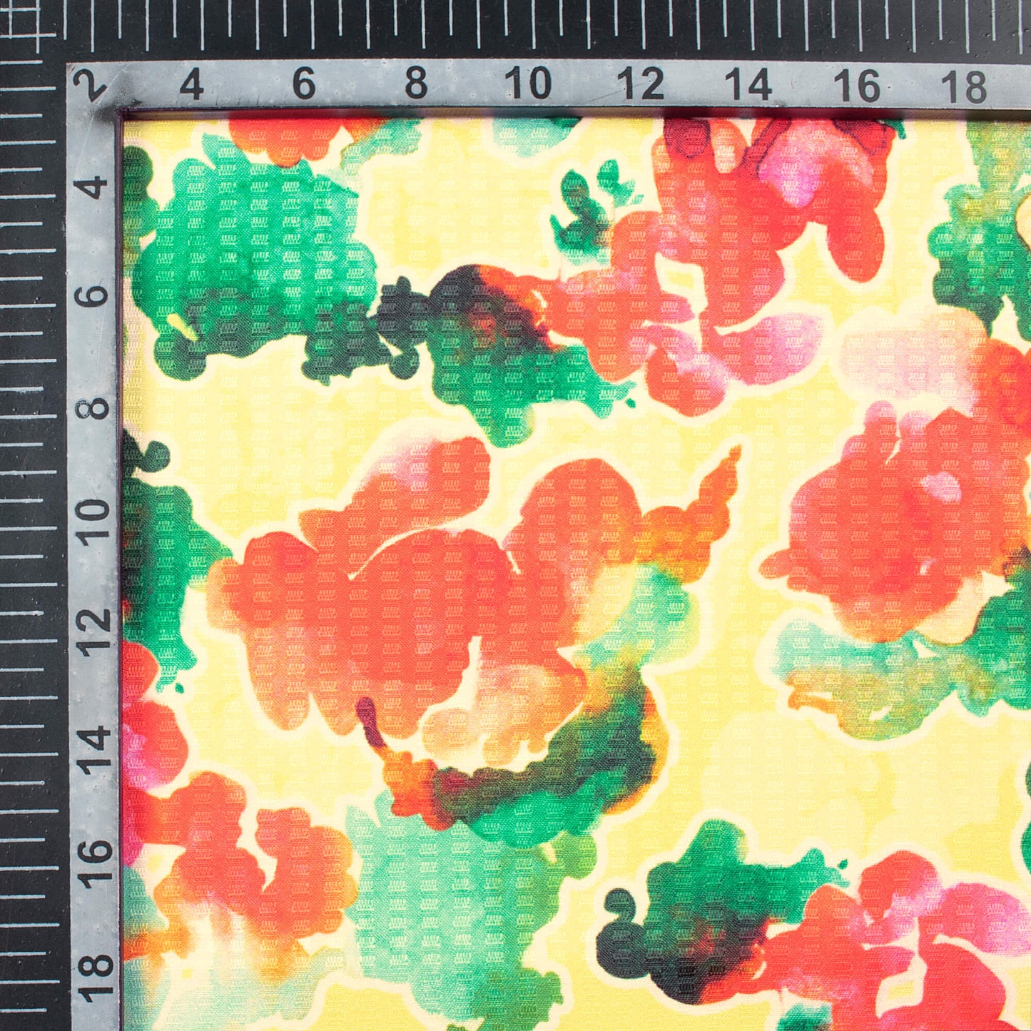 Pale Yellow And Candy Red Abstract Pattern Digital Print Sherwani Fabric (Width 58 Inches)