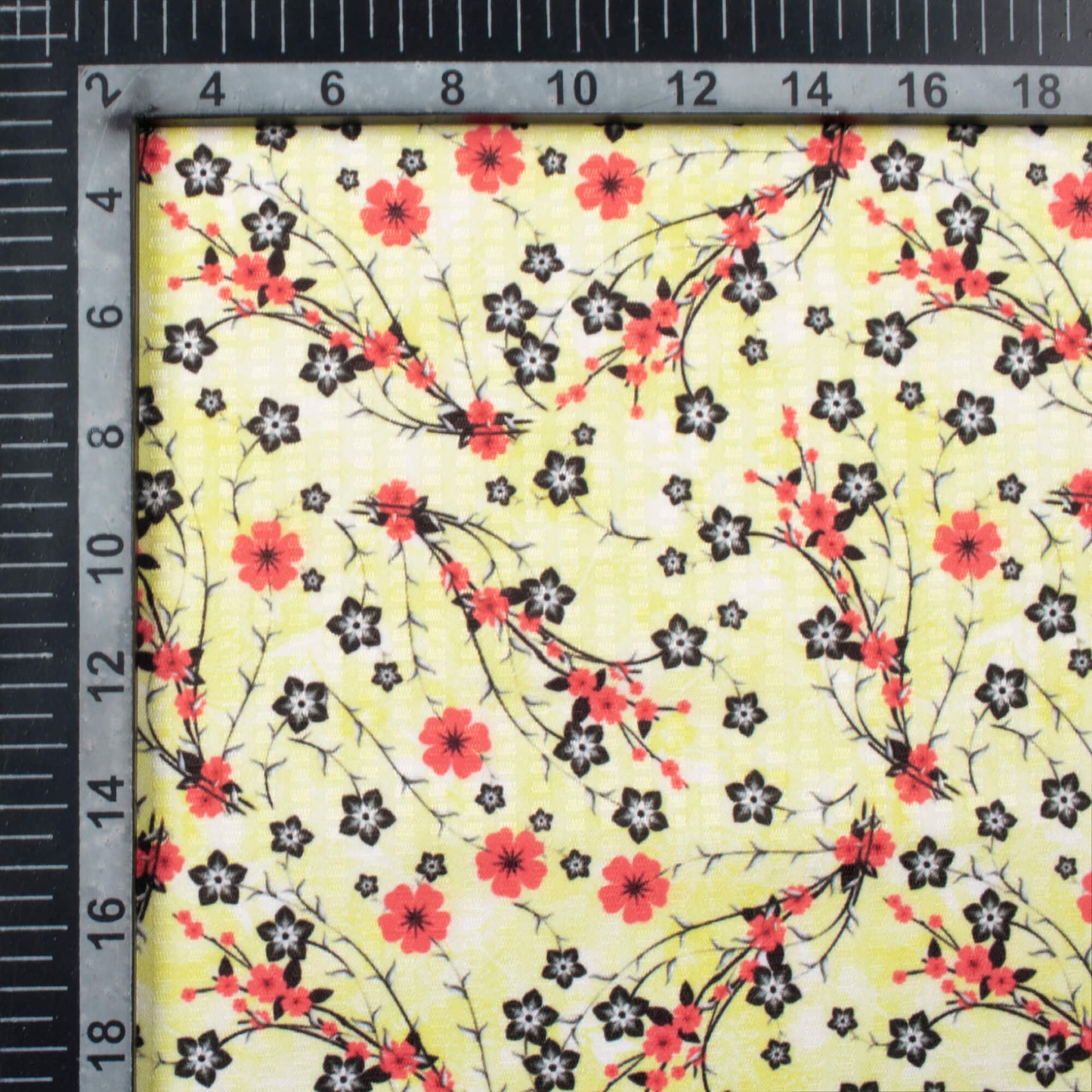Pale Yellow And Candy Red Floral Pattern Digital Print Sherwani Fabric (Width 58 Inches)