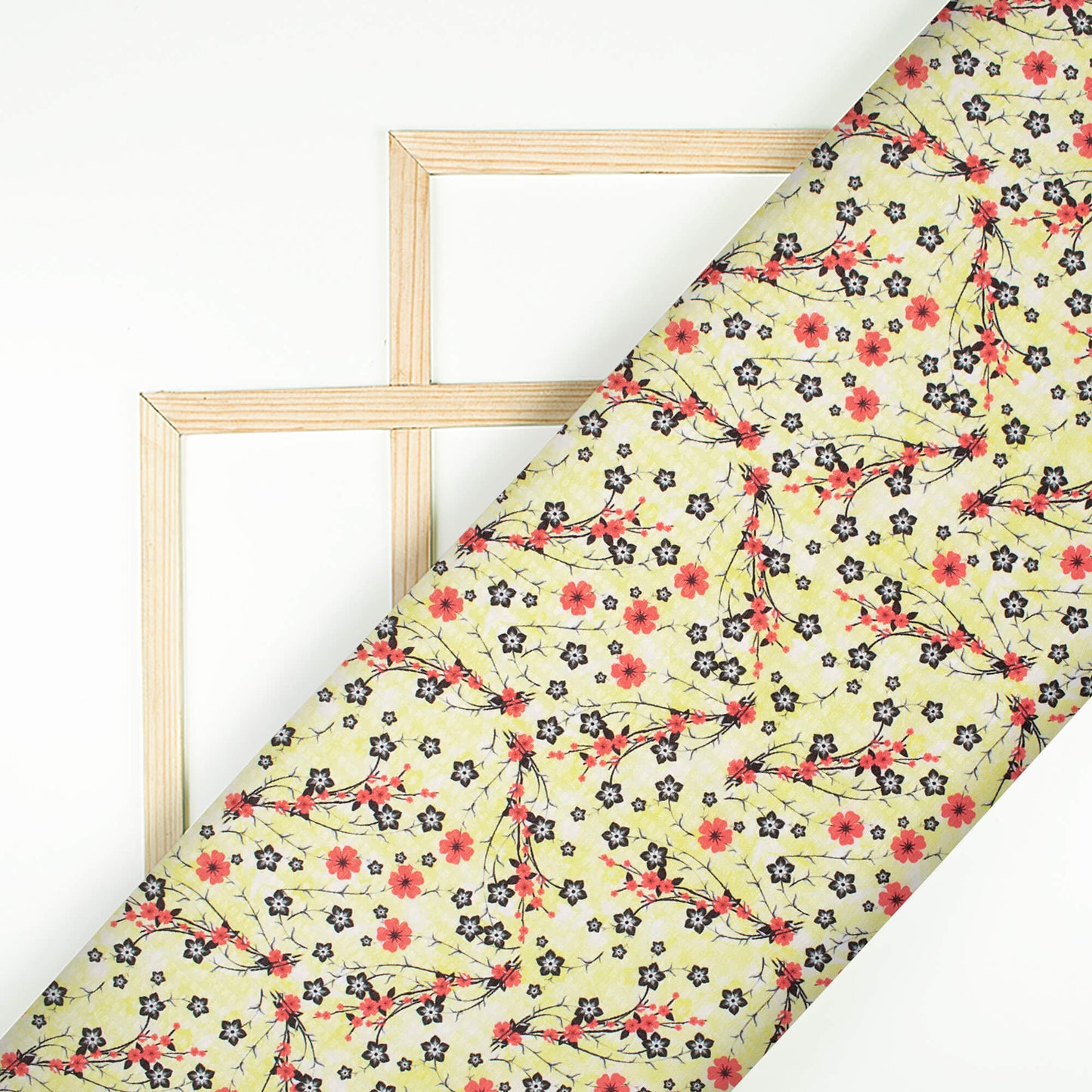 Pale Yellow And Candy Red Floral Pattern Digital Print Sherwani Fabric (Width 58 Inches)
