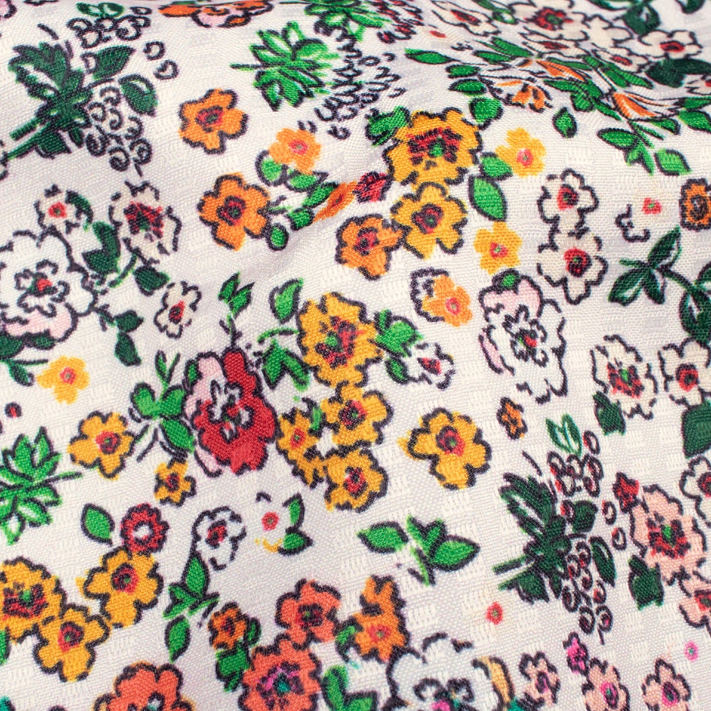 White And Orange Floral Pattern Digital Print Sherwani Fabric (Width 58 Inches)