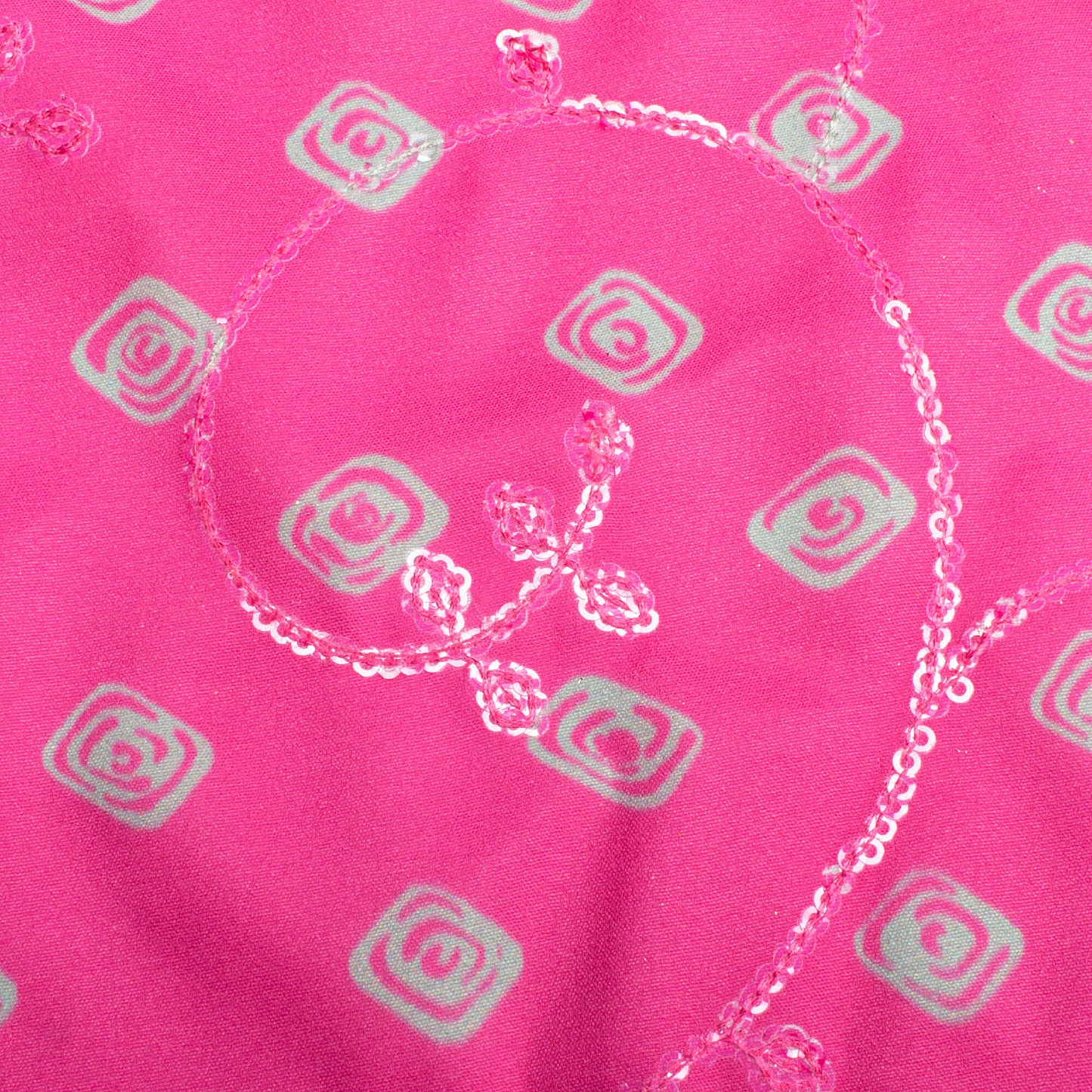 Hot Pink And Green Booti Pattern Digital Print Floral Sequins Embroidery Ultra Premium Butter Crepe Fabric