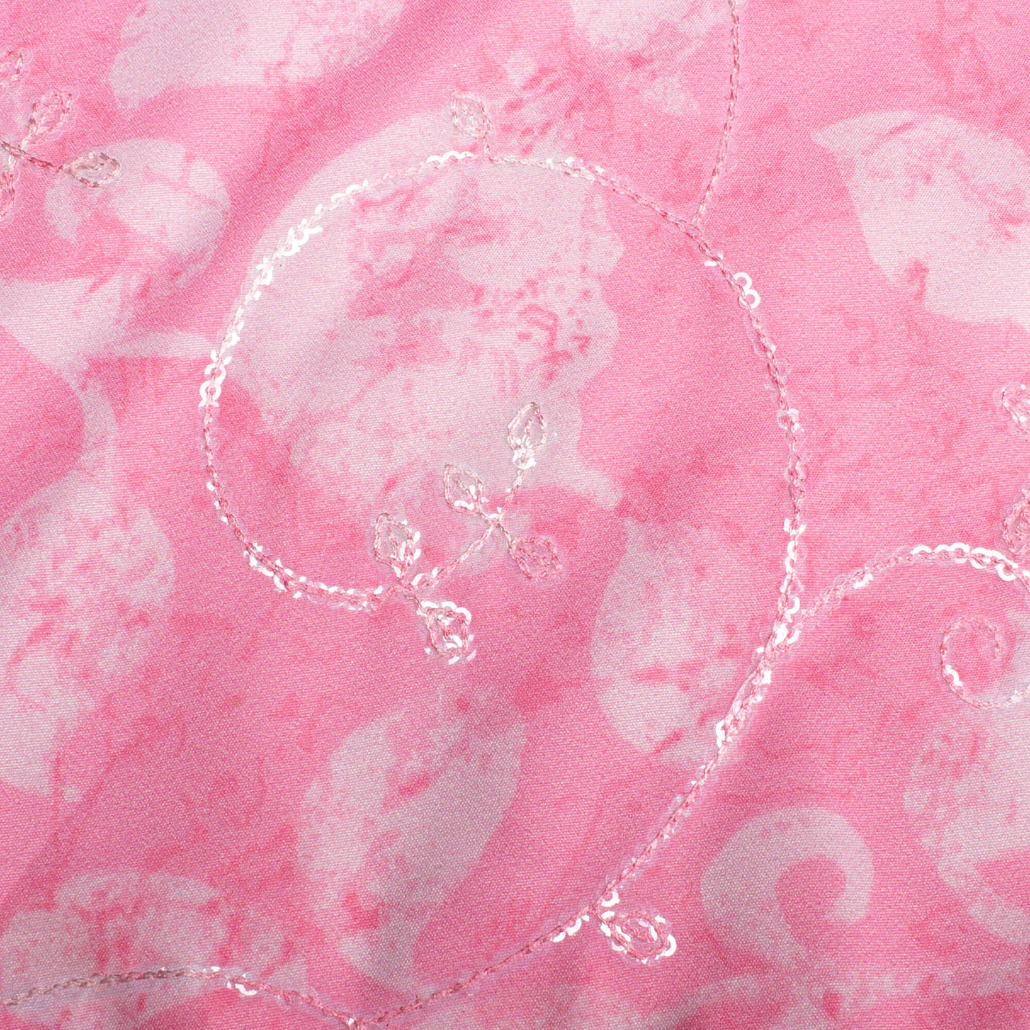 Taffy Pink And Off White Floral Pattern Digital Print Floral Sequins Embroidery Ultra Premium Butter Crepe Fabric