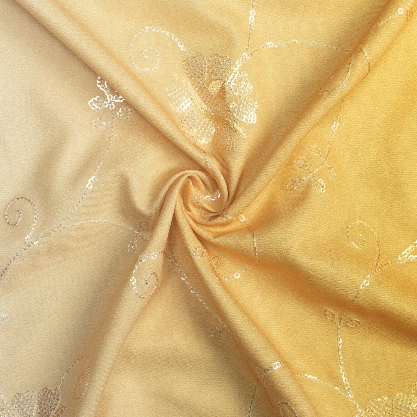 Yellow Ombre Pattern Digital Print Floral Sequins Embroidery Ultra Premium Butter Crepe Fabric