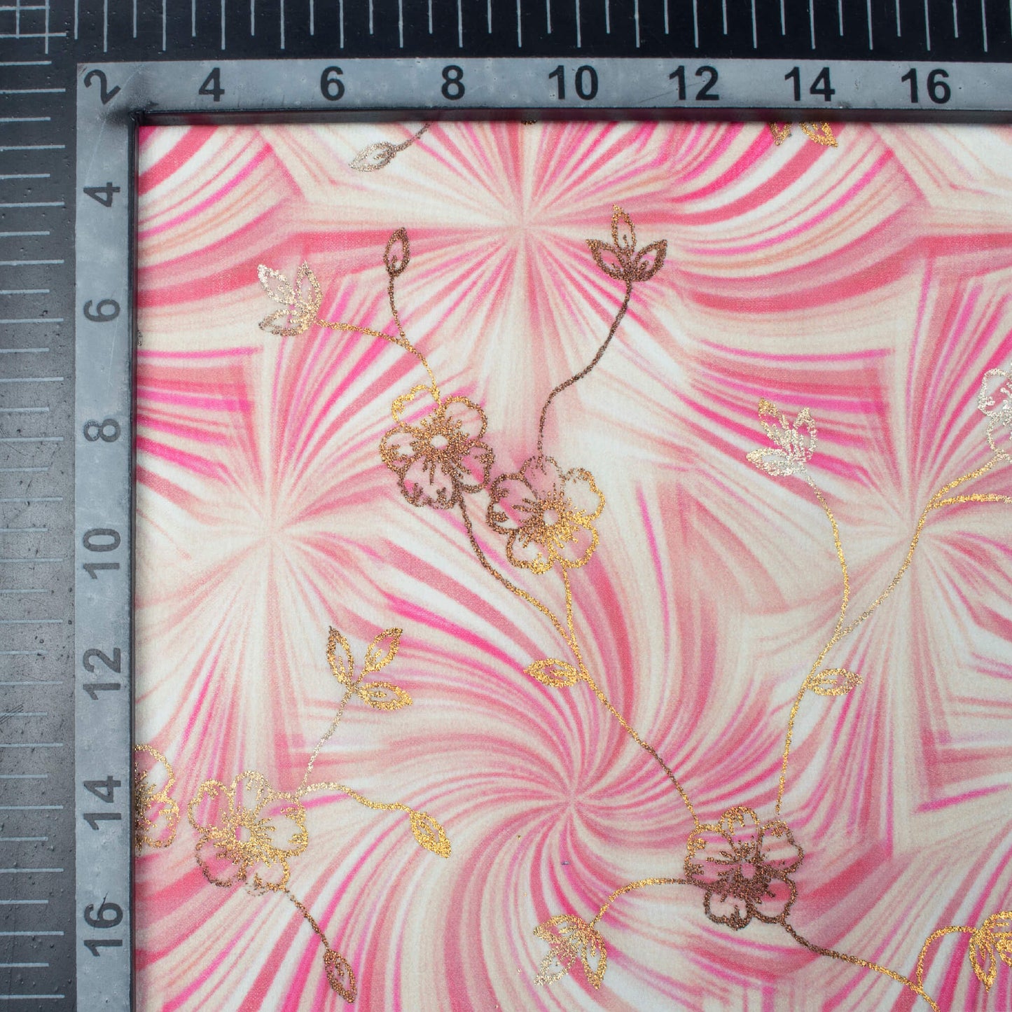 Punch Pink And Cream Abstract Pattern Foil Digital Print Georgette Fabric