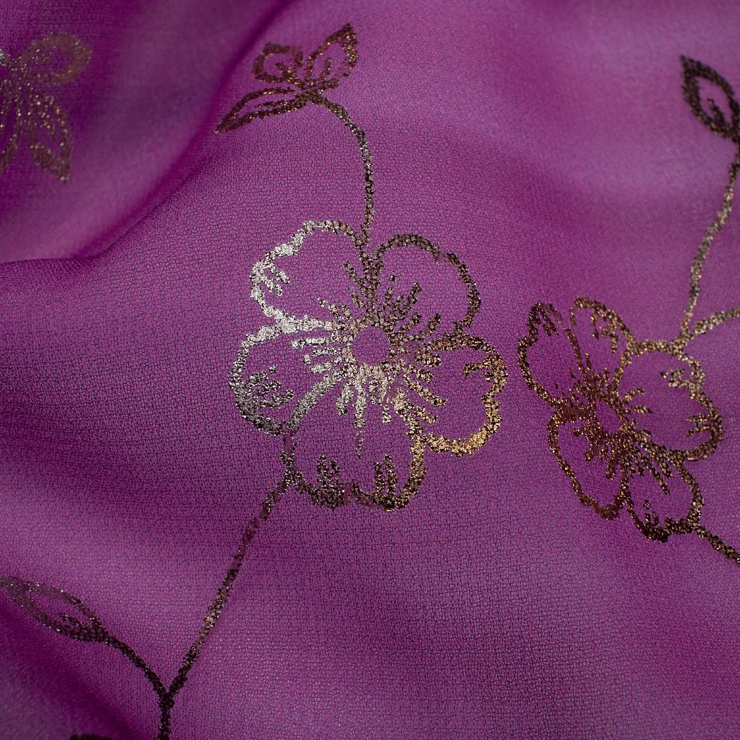 Amethyst Purple Ombre Pattern Foil Digital Print Georgette Fabric
