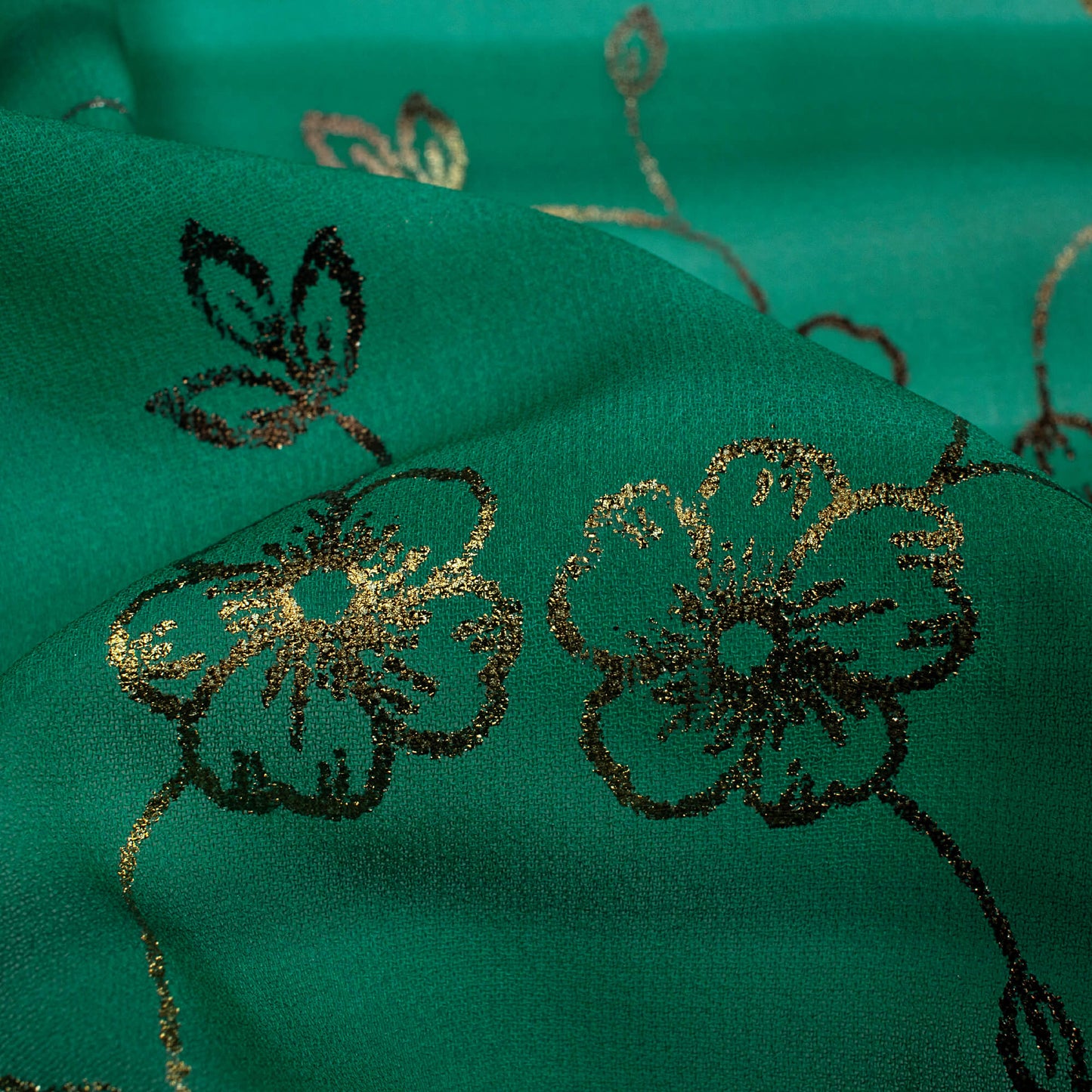 Green Ombre Pattern Foil Digital Print Georgette Fabric