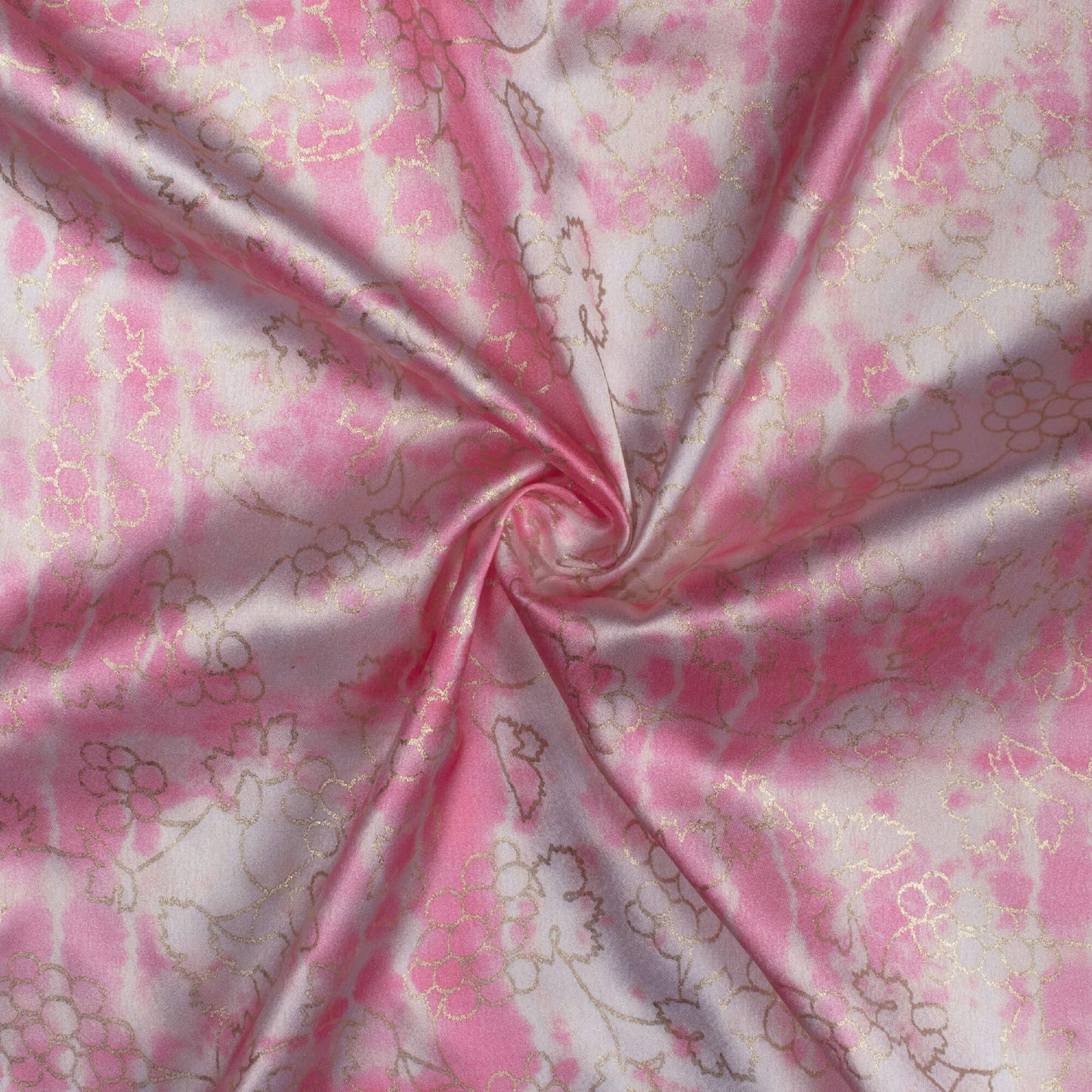 Salmon Pink And Cream Shibori Pattern Foil Digital Print Japan Satin Fabric