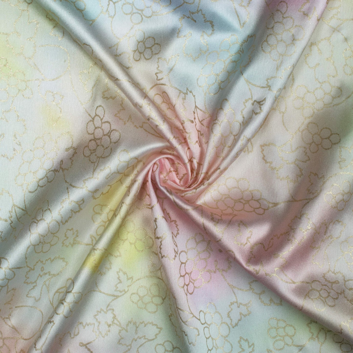 Pastel Blue And Pink Shibori Pattern Foil Digital Print Japan Satin Fabric