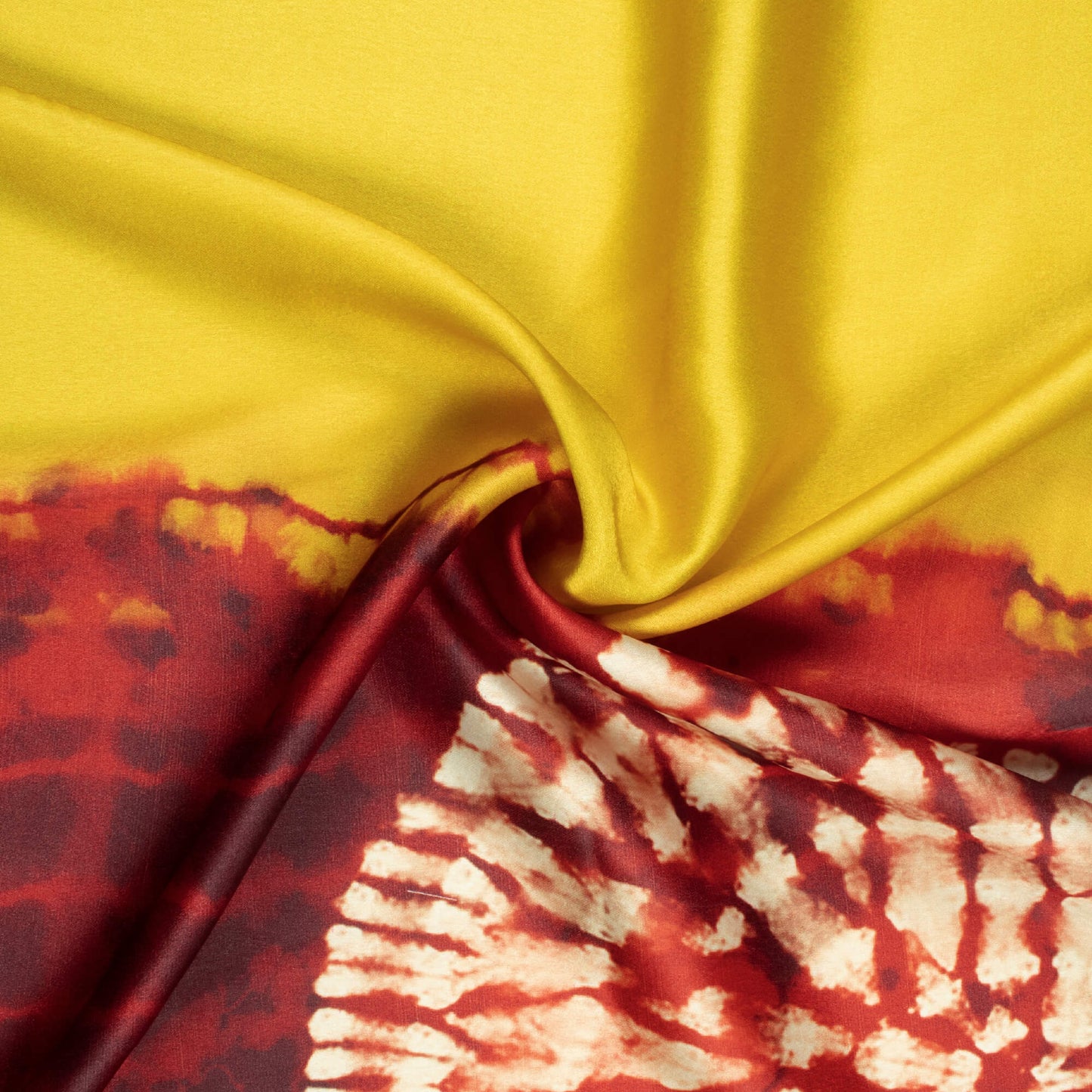 Bumblebee Yellow And Sangria Red Daman Pattern Foil Digital Print Japan Satin Fabric