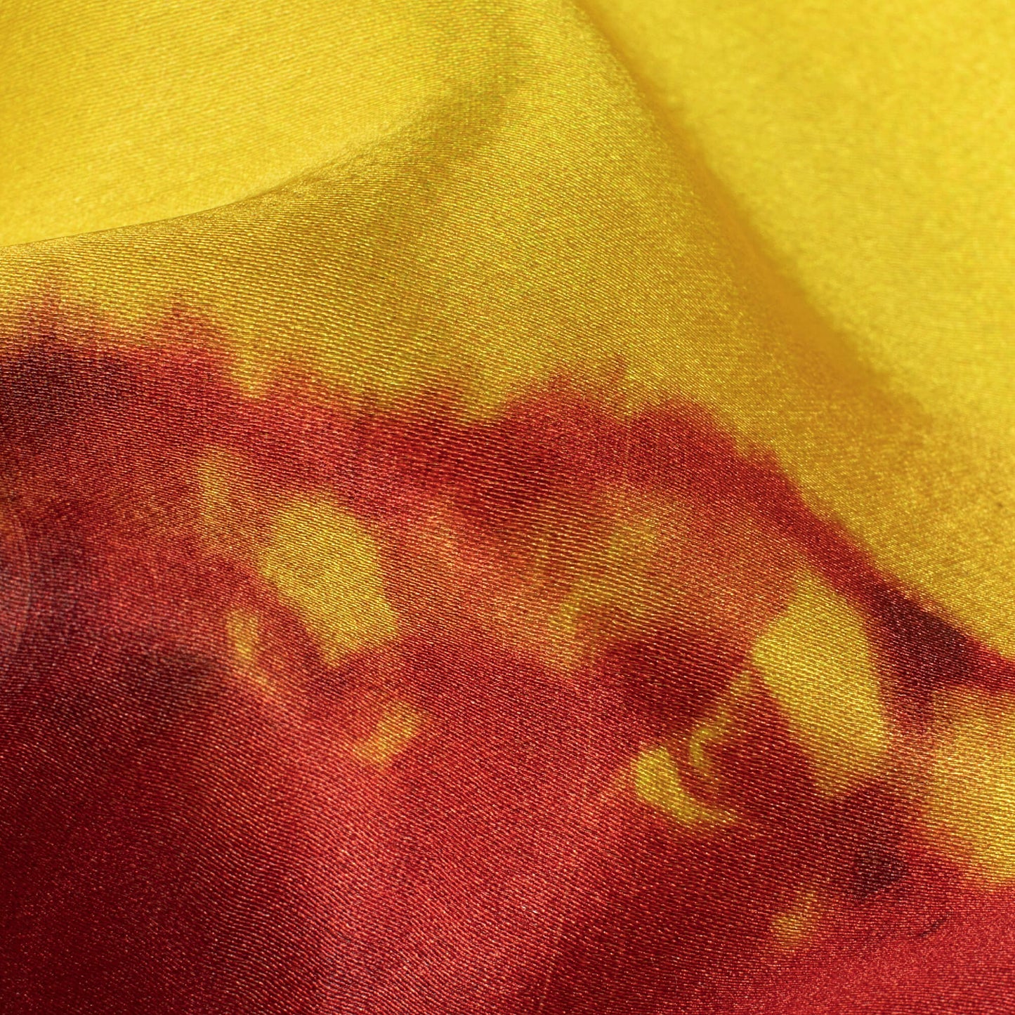 Bumblebee Yellow And Sangria Red Daman Pattern Foil Digital Print Japan Satin Fabric