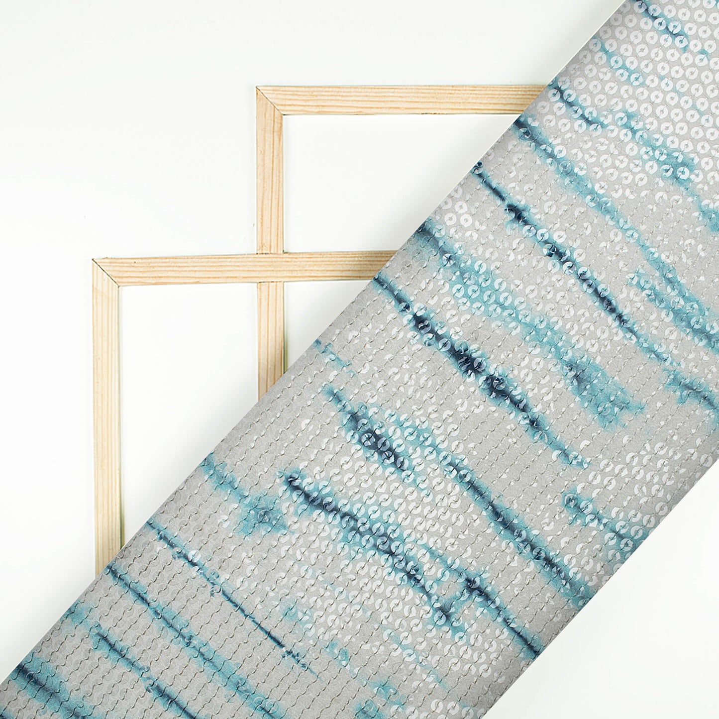 Blue And Off White Shibori Pattern All Over Premium Water Sequins Digital Print Japan Satin Fabric