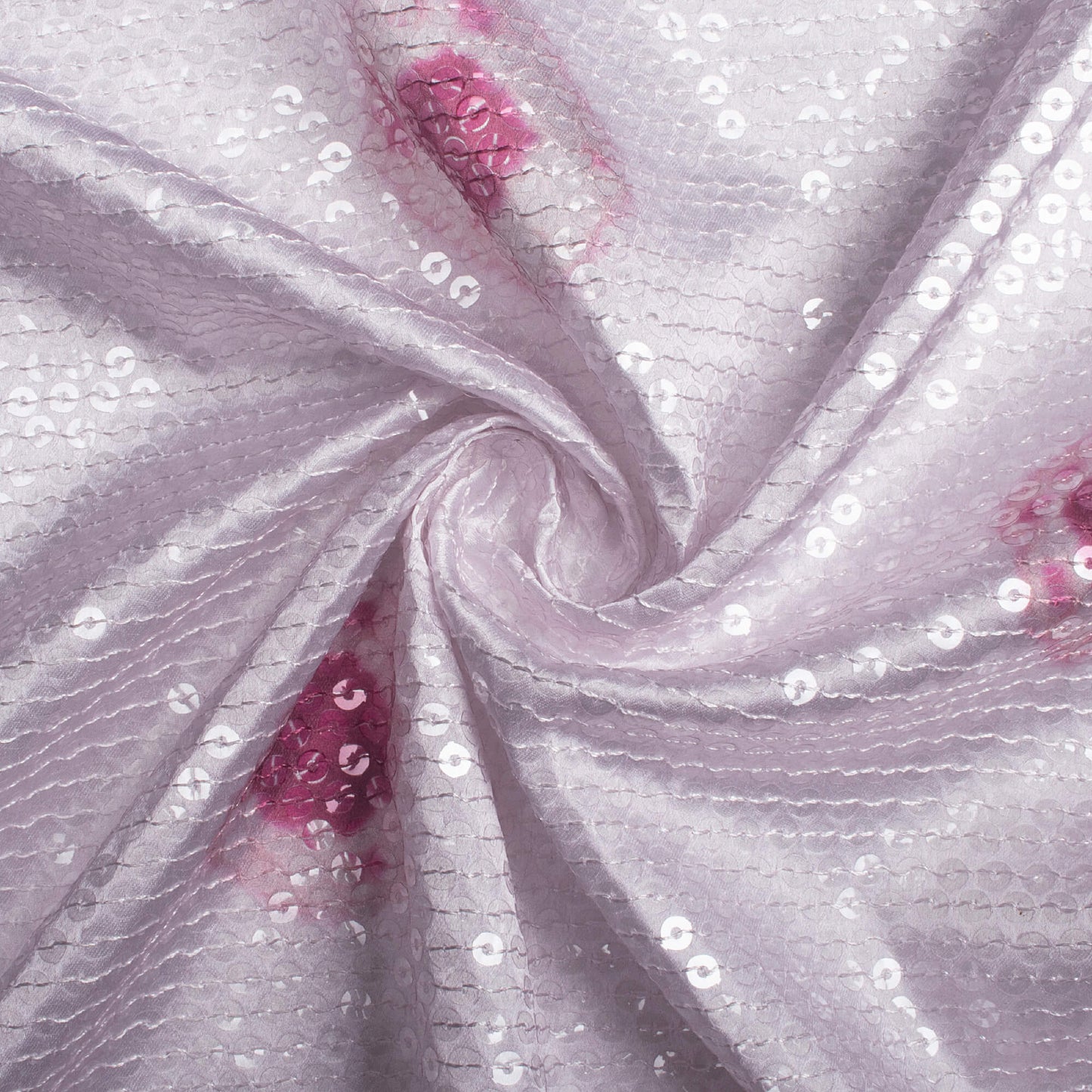 Pastel Pink And Dark Pink Shibori Pattern All Over Premium Water Sequins Digital Print Japan Satin Fabric