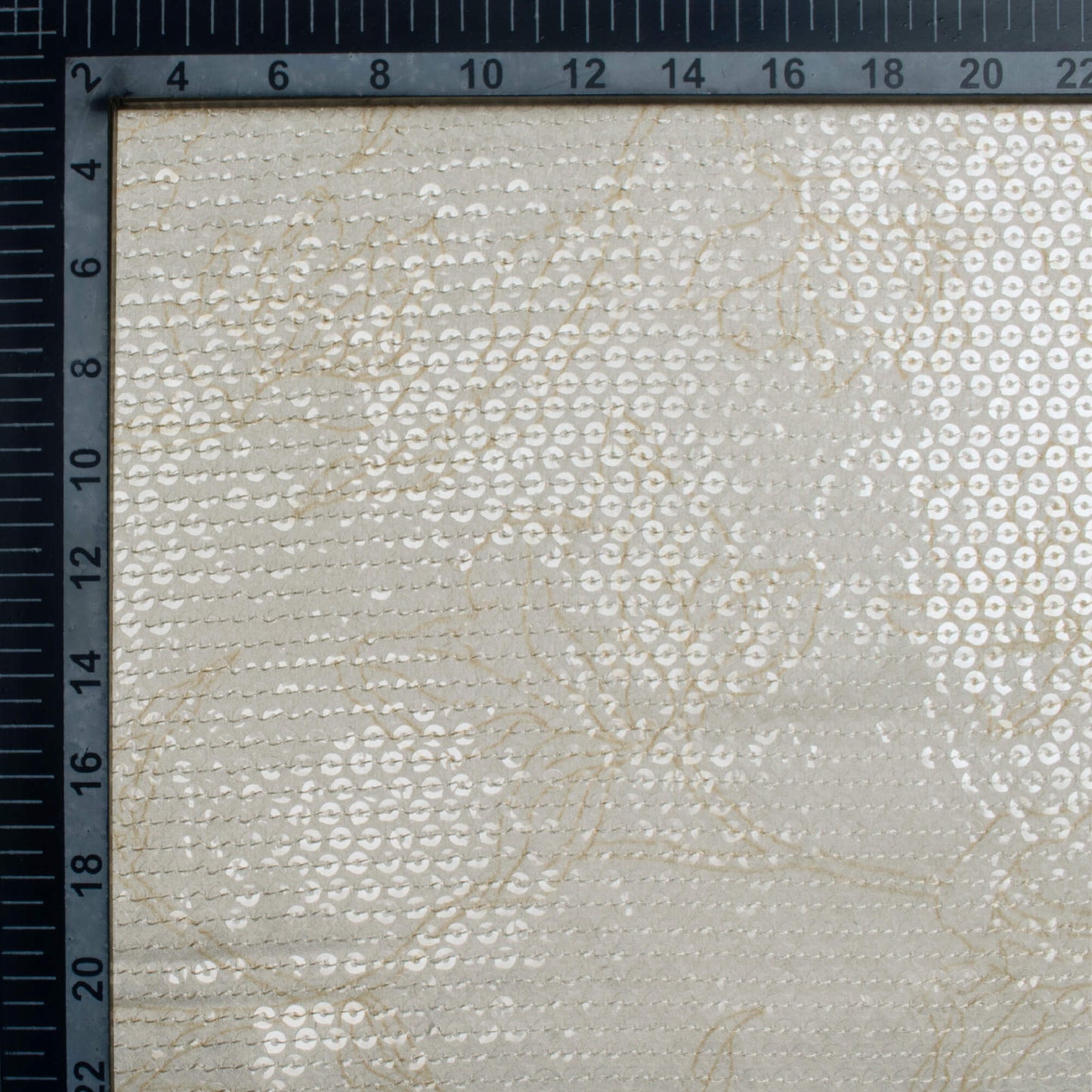 Off White And Moss Green Floral Pattern All Over Premium Water Sequins Digital Print Japan Satin Fabric