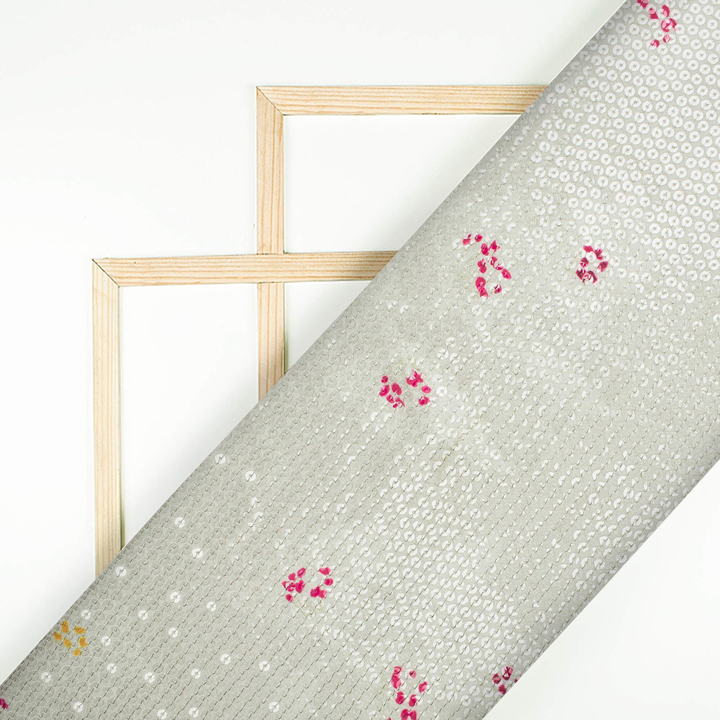 Off White And Dark Pink Shibori Pattern All Over Premium Water Sequins Digital Print Japan Satin Fabric