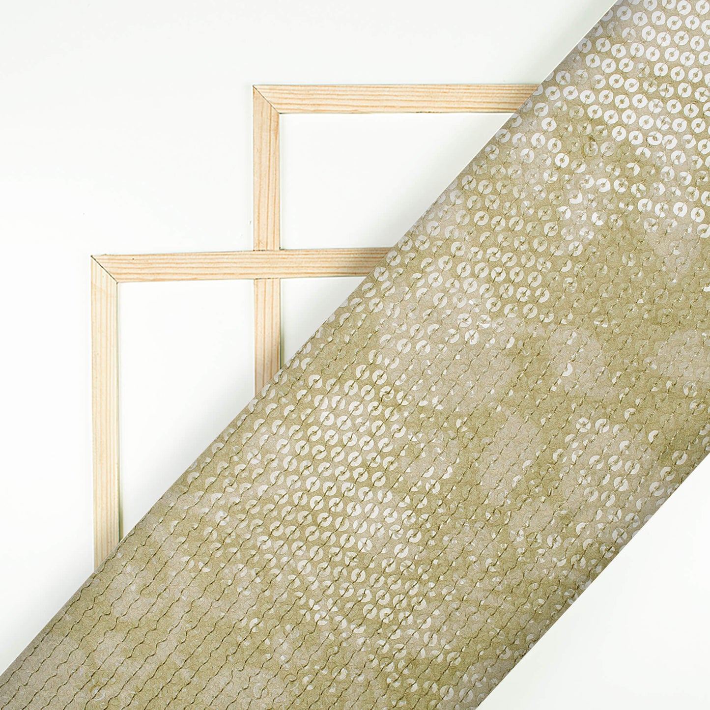 Olive Green Floral Pattern All Over Premium Water Sequins Digital Print Japan Satin Fabric