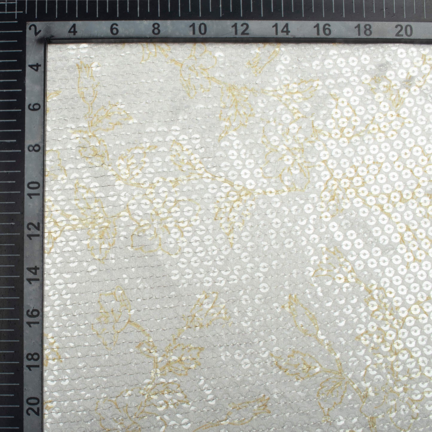 Off White And Olive Green Floral Pattern All Over Premium Water Sequins Digital Print Japan Satin Fabric