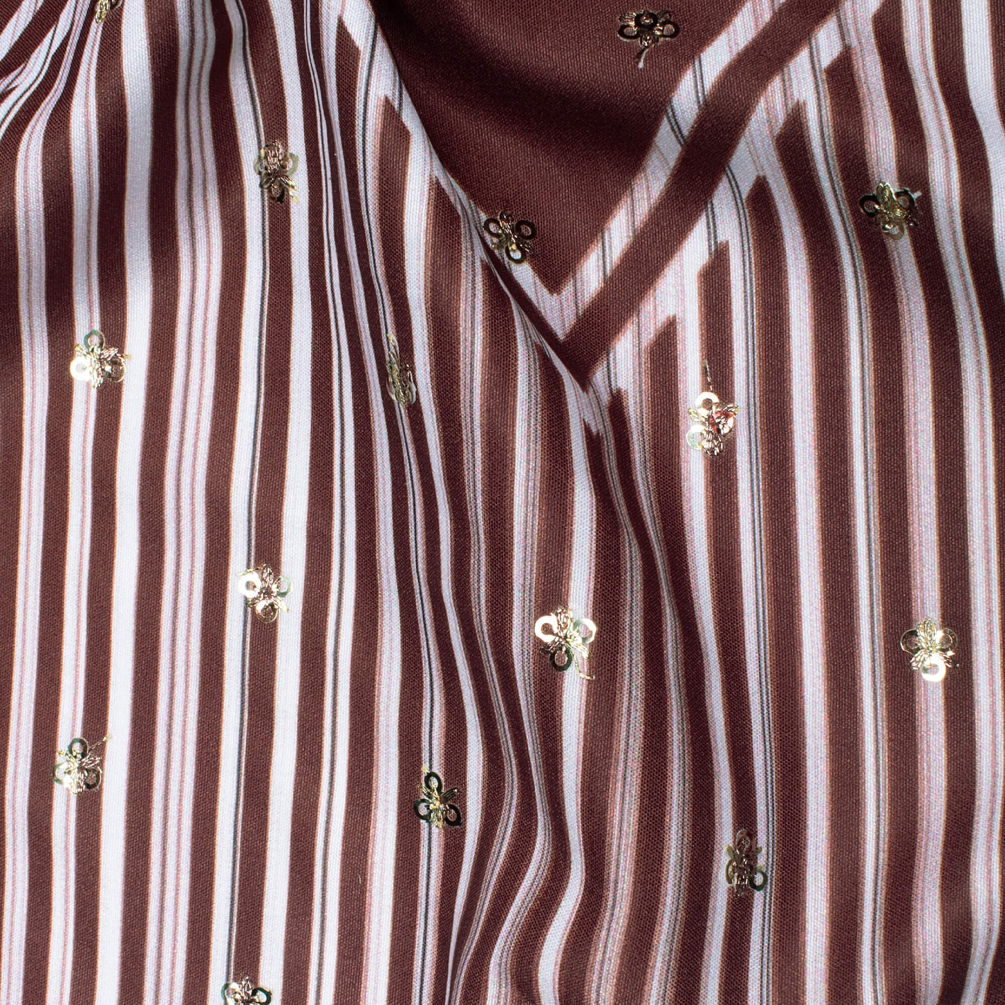 Chocolate Brown And White Daman Pattern Booti Sequins Digital Print Ultra Premium Butter Crepe Fabric