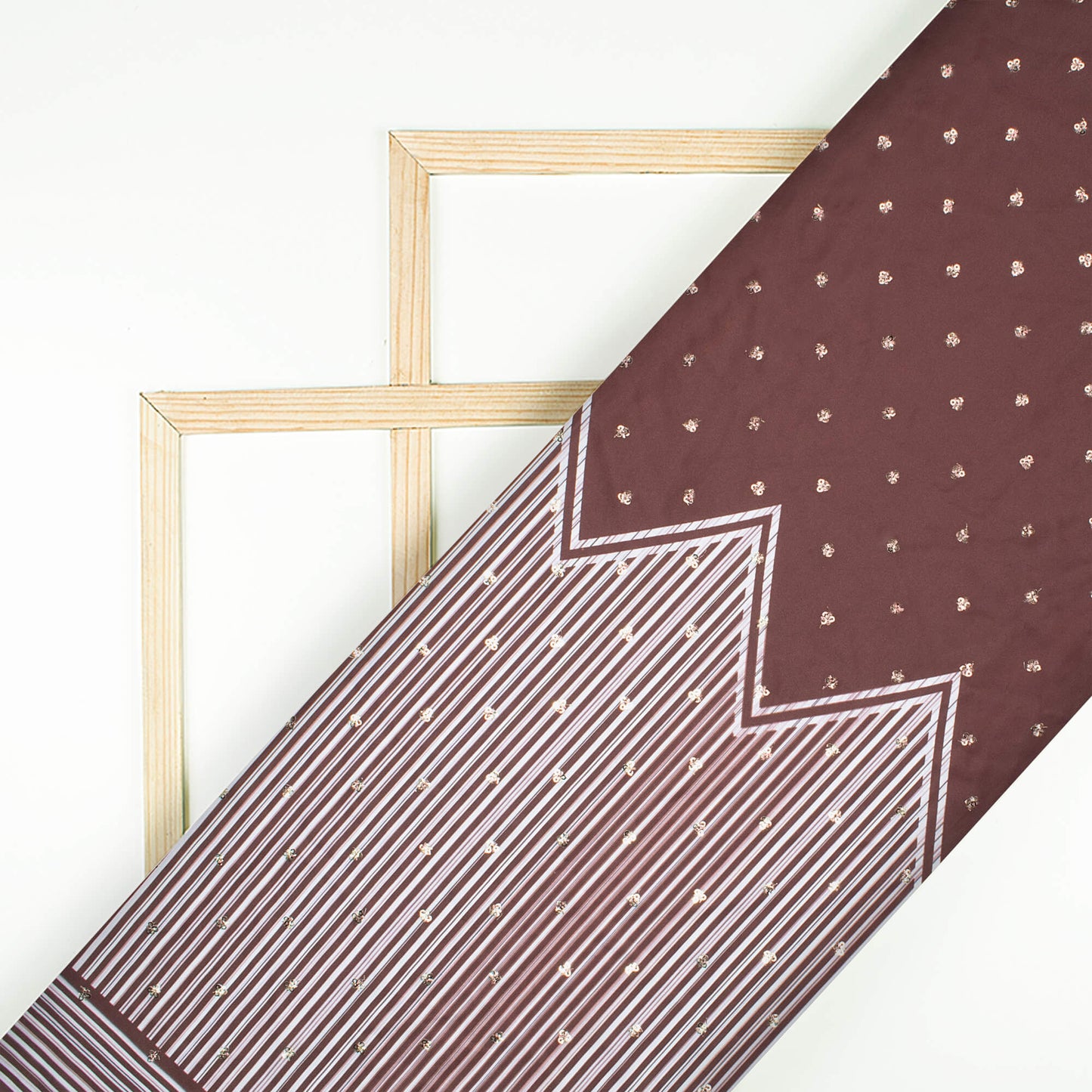 Chocolate Brown And White Daman Pattern Booti Sequins Digital Print Ultra Premium Butter Crepe Fabric