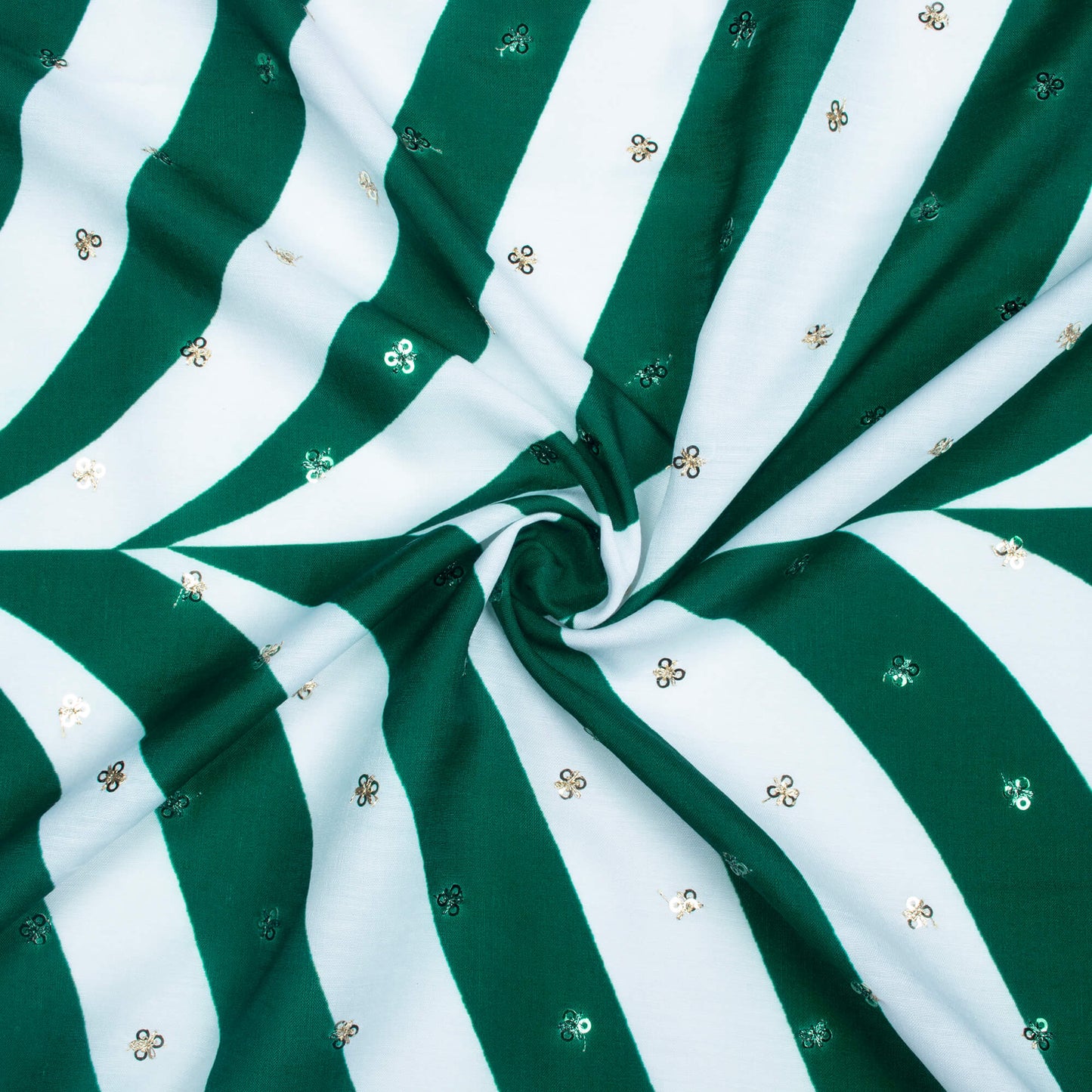 Sacramento Green And White Abstract Pattern Booti Sequins Digital Print Poly Muslin Fabric