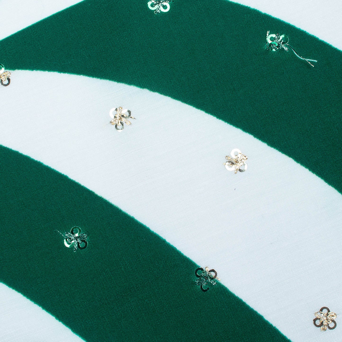 Sacramento Green And White Abstract Pattern Booti Sequins Digital Print Poly Muslin Fabric