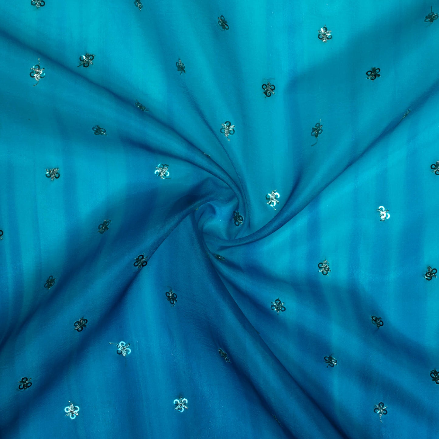 Blue Ombre Pattern Digital Print Booti Sequins Premium Liquid Organza Fabric