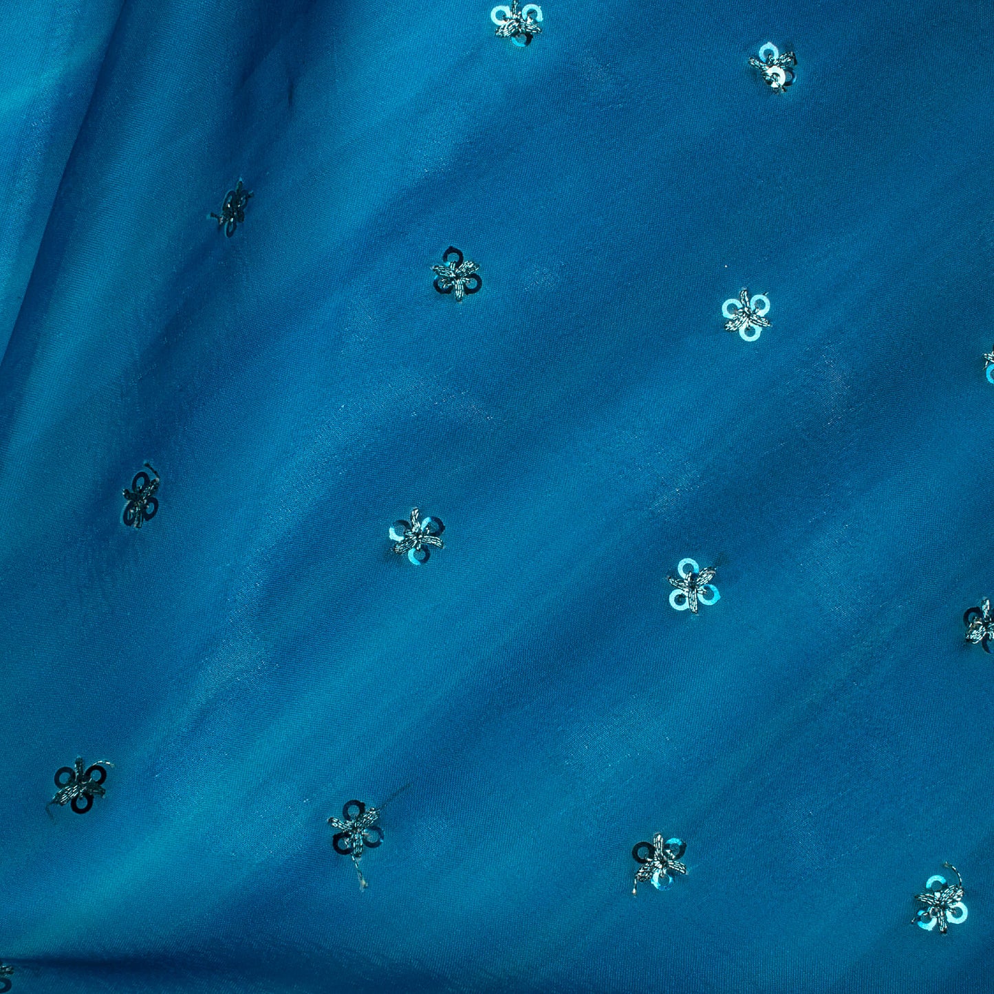 Blue Ombre Pattern Digital Print Booti Sequins Premium Liquid Organza Fabric