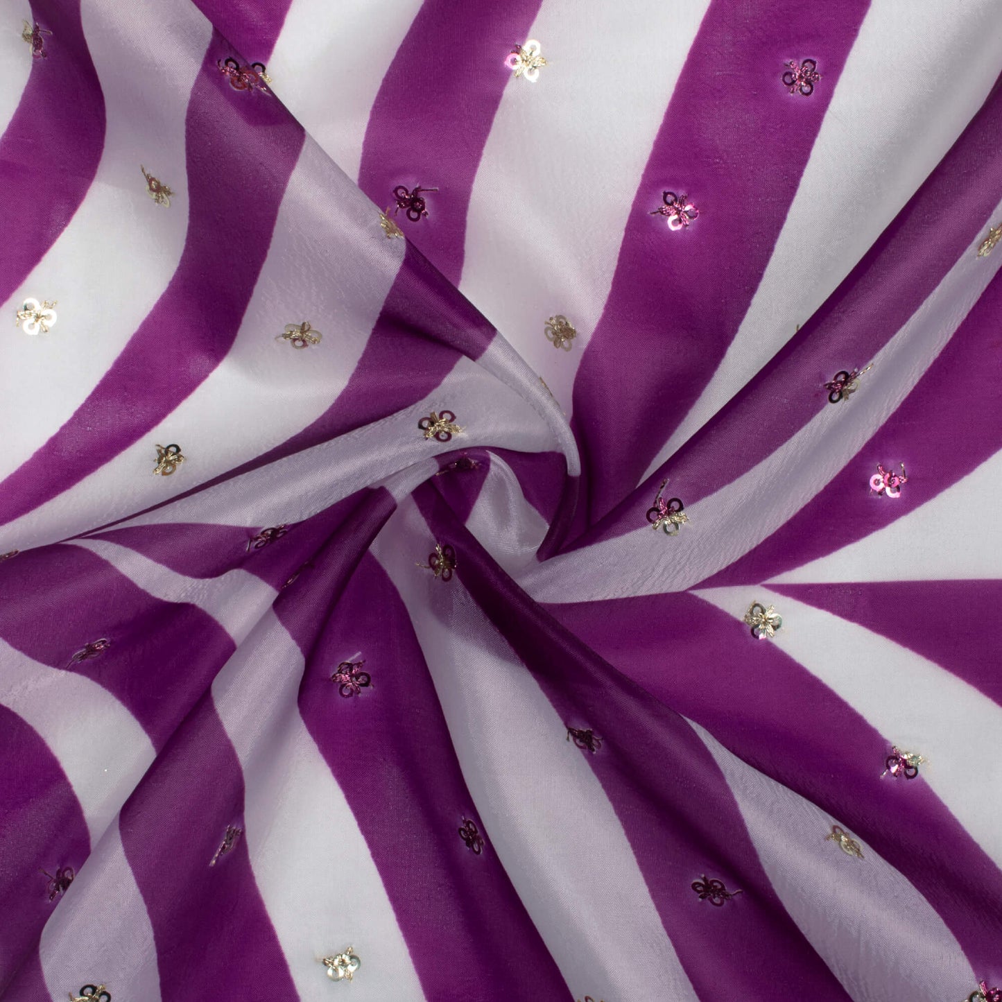 Mulberry Purple And White Abstract Pattern Digital Print Booti Sequins Premium Liquid Organza Fabric