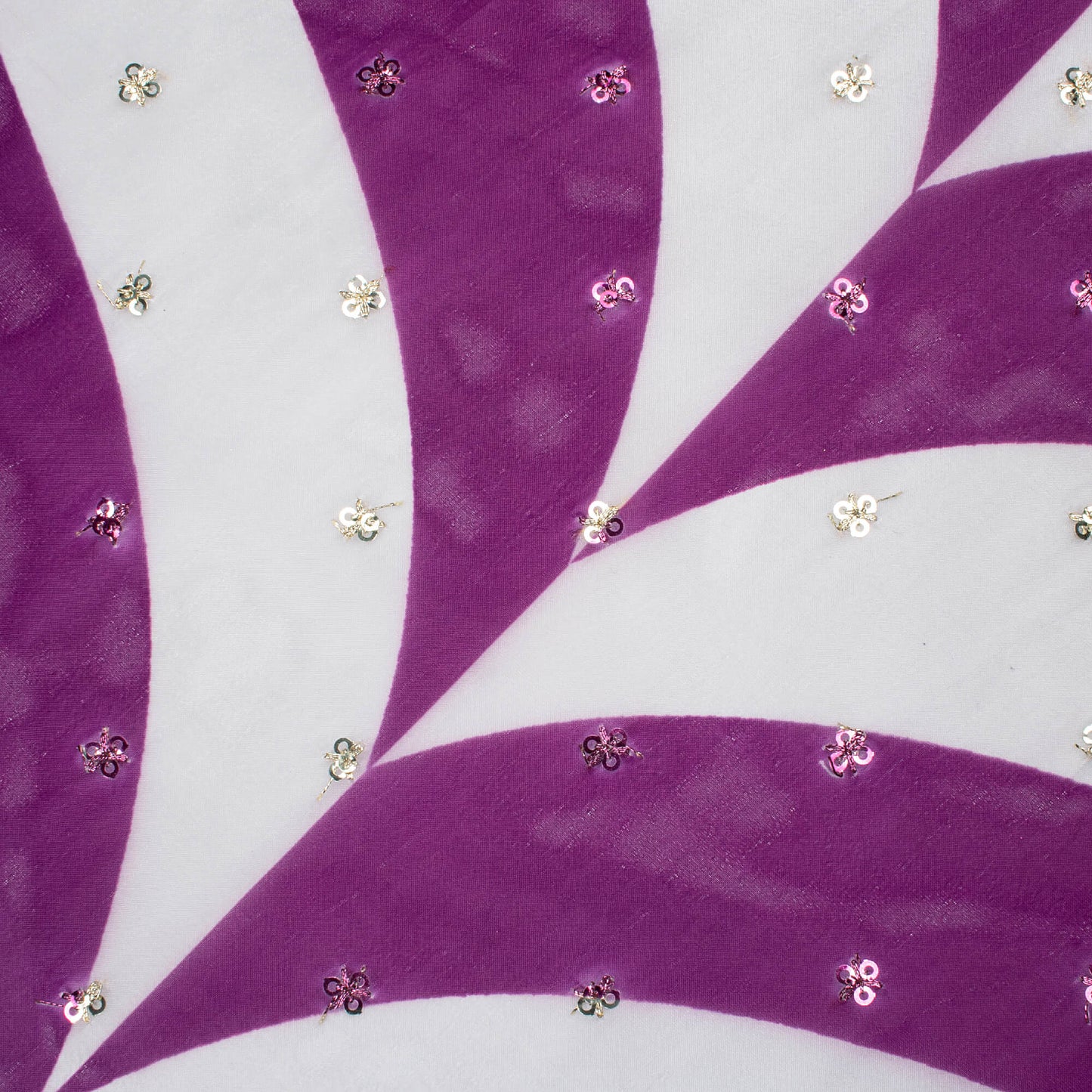 Mulberry Purple And White Abstract Pattern Digital Print Booti Sequins Premium Liquid Organza Fabric
