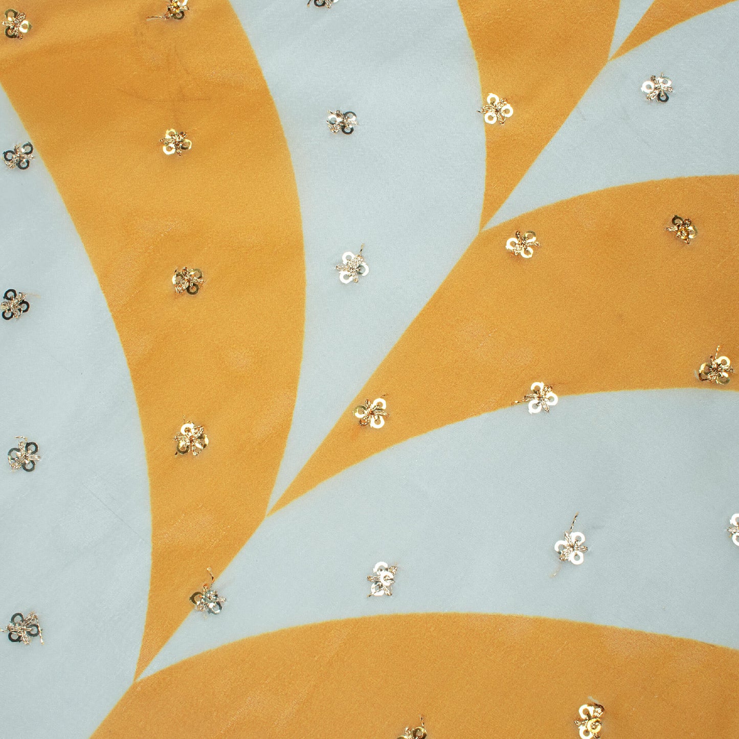Butter Yellow And White Abstract Pattern Digital Print Booti Sequins Premium Liquid Organza Fabric