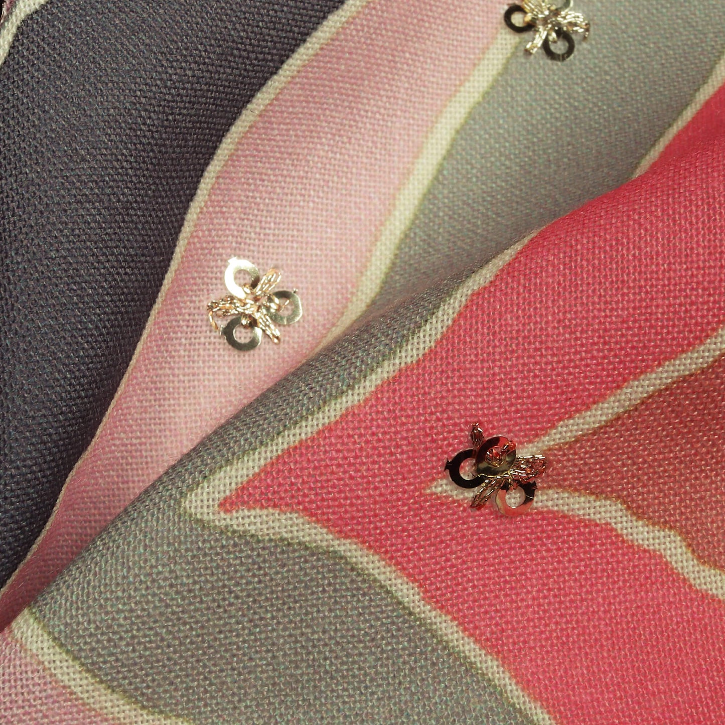 Baby Pink And Grey Chevron Pattern Digital Print Booti Sequins Poly Rayon Fabric