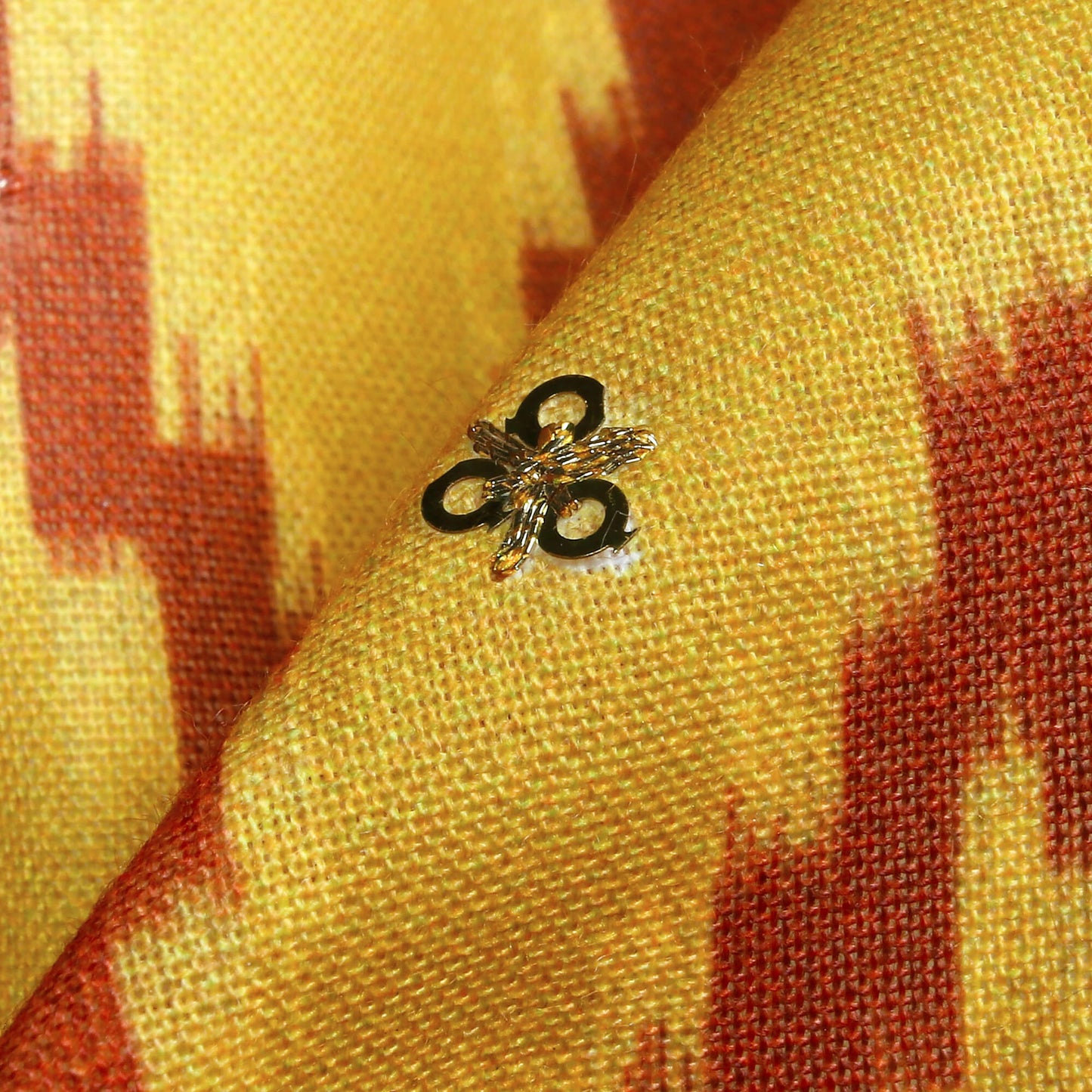 Dijon Yellow And Sepia Brown Chevron Pattern Digital Print Booti Sequins Poly Rayon Fabric