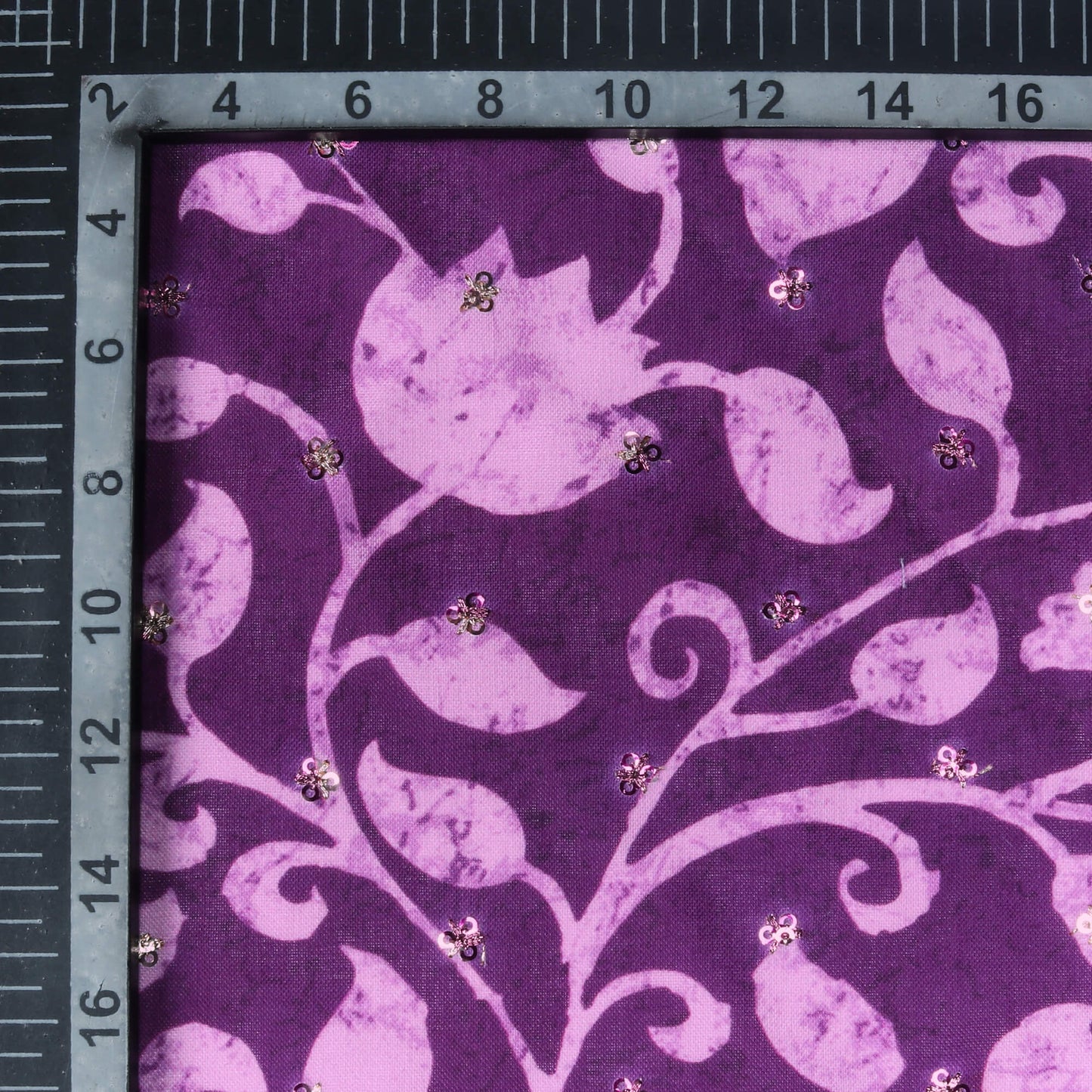 Deep Purple And Iris Purple Floral Pattern Digital Print Booti Sequins Poly Rayon Fabric