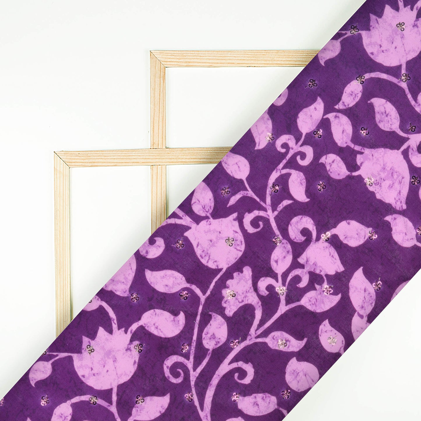 Deep Purple And Iris Purple Floral Pattern Digital Print Booti Sequins Poly Rayon Fabric